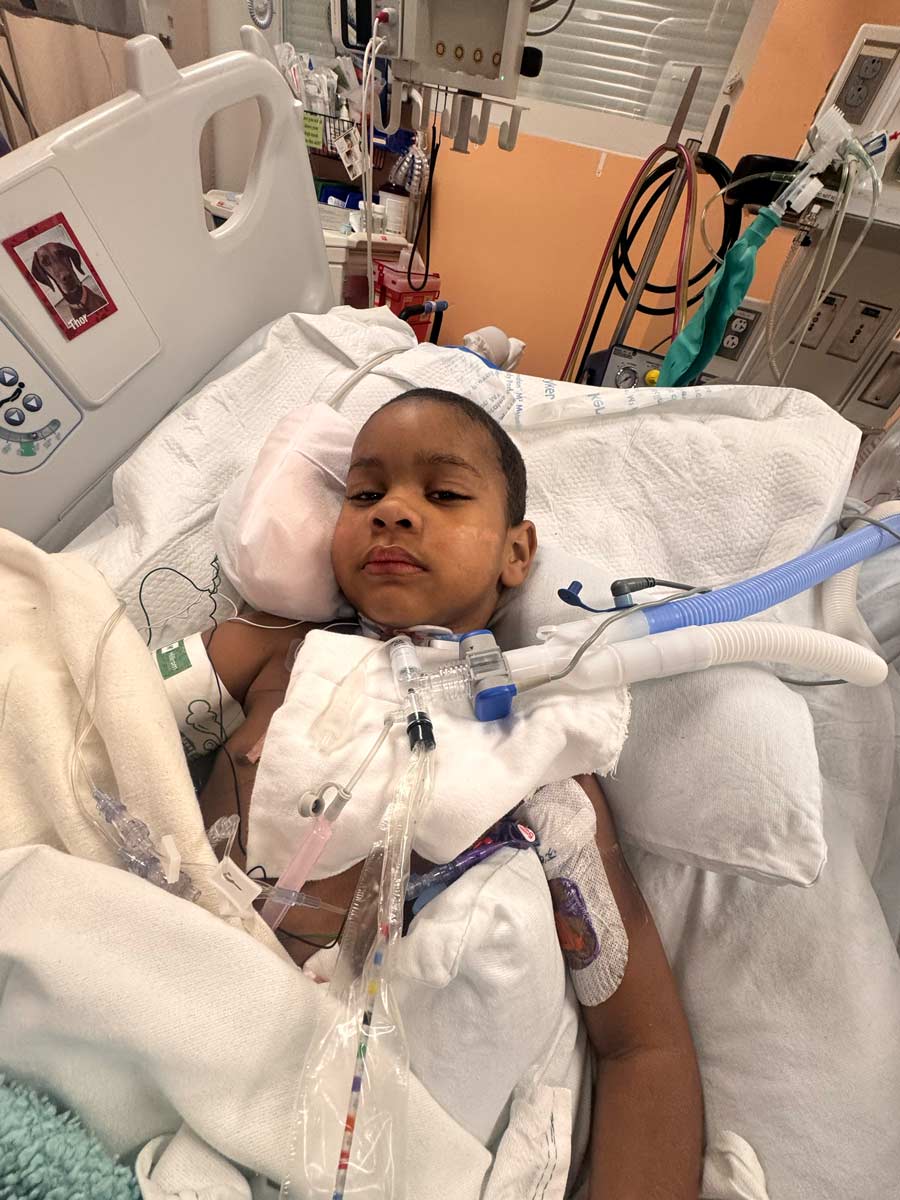 Carter Grover at Primary Children’s Hospital in Salt Lake City. Carter was severely injured in a car crash on Sept. 22, which left him paralyzed for the second time in his life.