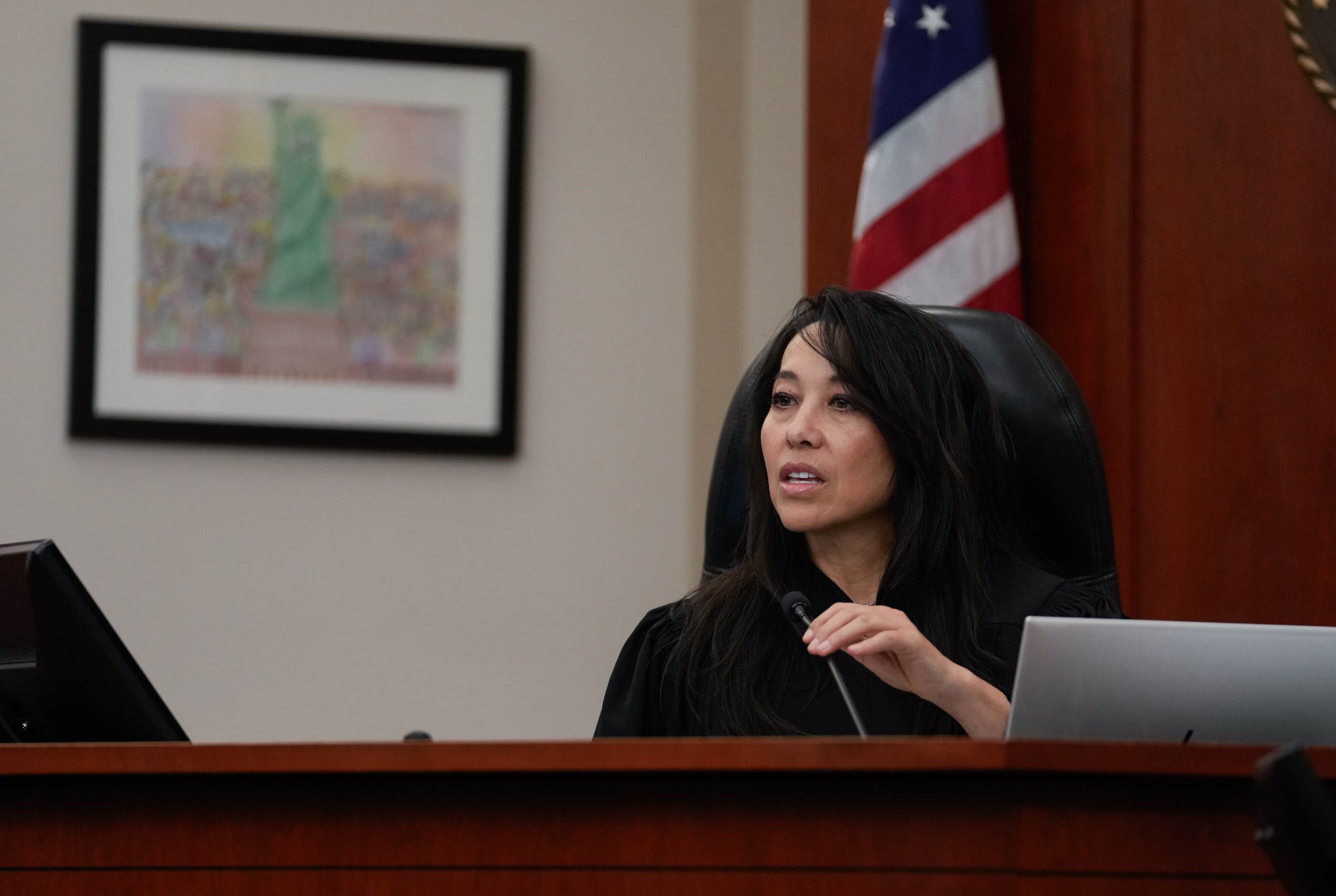 Judge Dianna Gibson holds a hearing on Utah’s congressional maps process in Salt Lake City on Oct. 23.