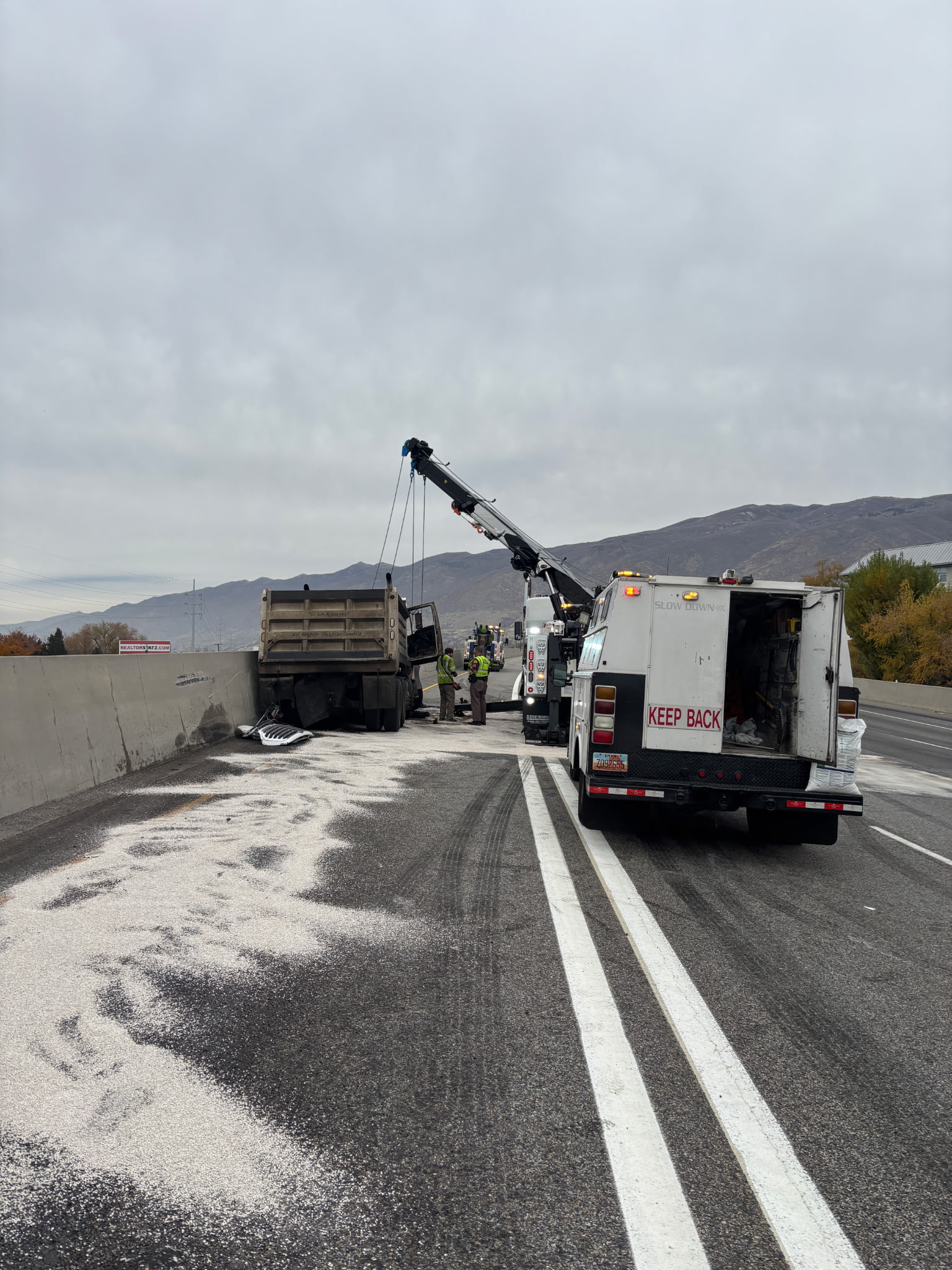 Several vehicles crashed on northbound I-15 at 400 North, including a dump truck that caught fire and spilled gravel in Bountiful.