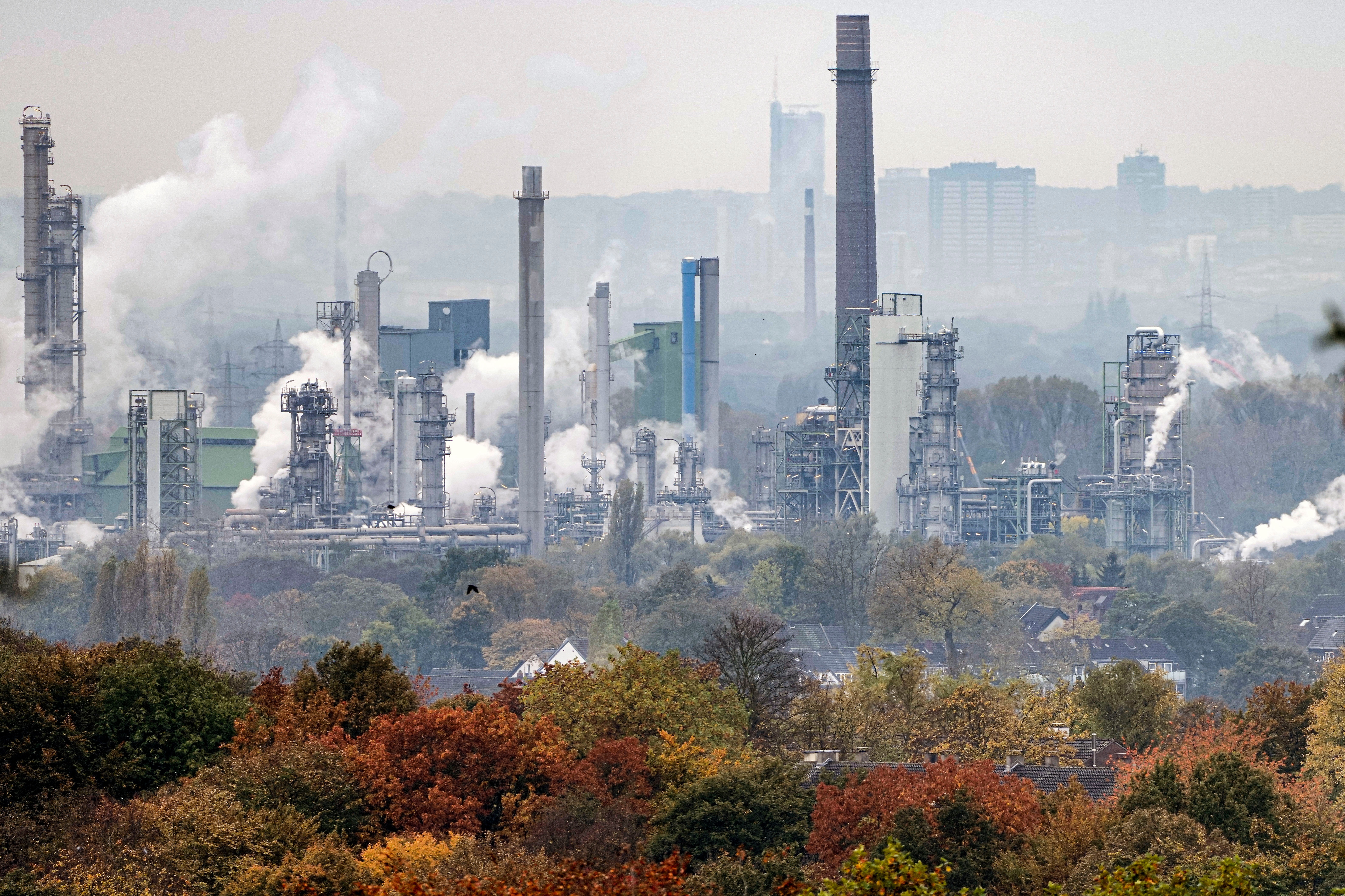 A BP oil refinery operates in Gelsenkirchen, Germany, Oct. 24, 2024. The relentless rise in carbon pollution has dampened climate-fighting hopes.
