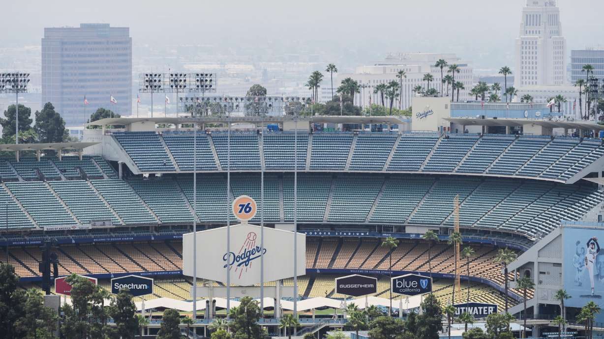 FILE - Dodger Stadium is shown before an evening baseball game, June 20, 2025, in Los Angeles.