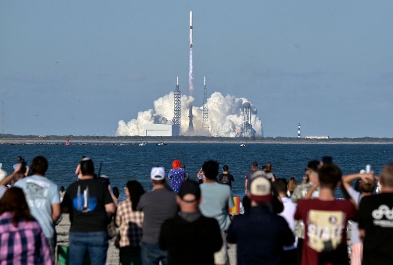 A Blue Origin New Glenn rocket carrying two satellites for NASA's EscaPADE mission to orbit Mars, launches from LC-36 at the Cape Canaveral Space Force Station in Cape Canaveral, Fla., Thursday. The launch was successful, as was the landing of the reusable booster.