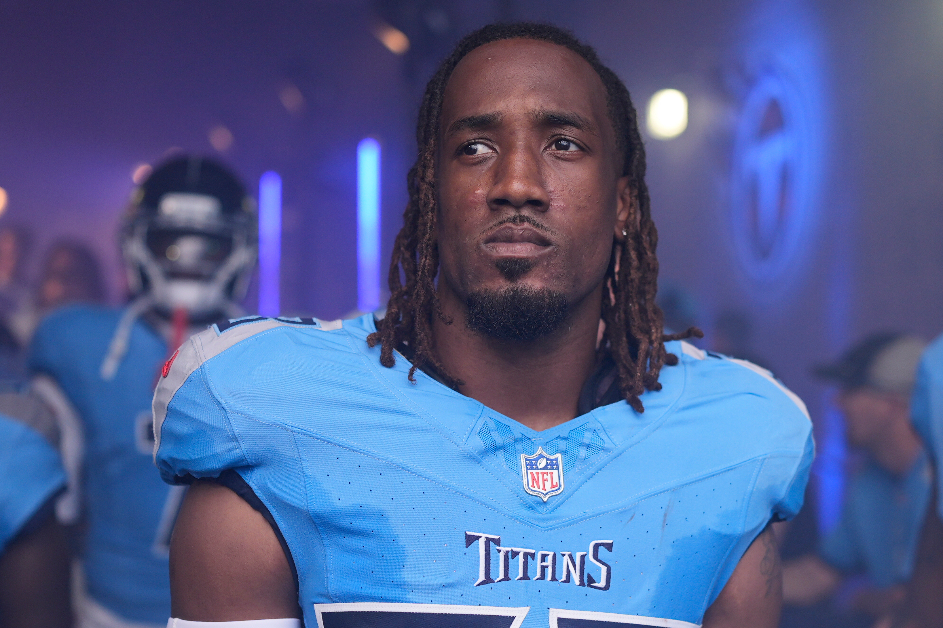 FILE - Tennessee Titans cornerback L'Jarius Sneed stands in the tunnel before an NFL football game against the Indianapolis Colts, Sept. 21, 2025, in Nashville, Tenn.