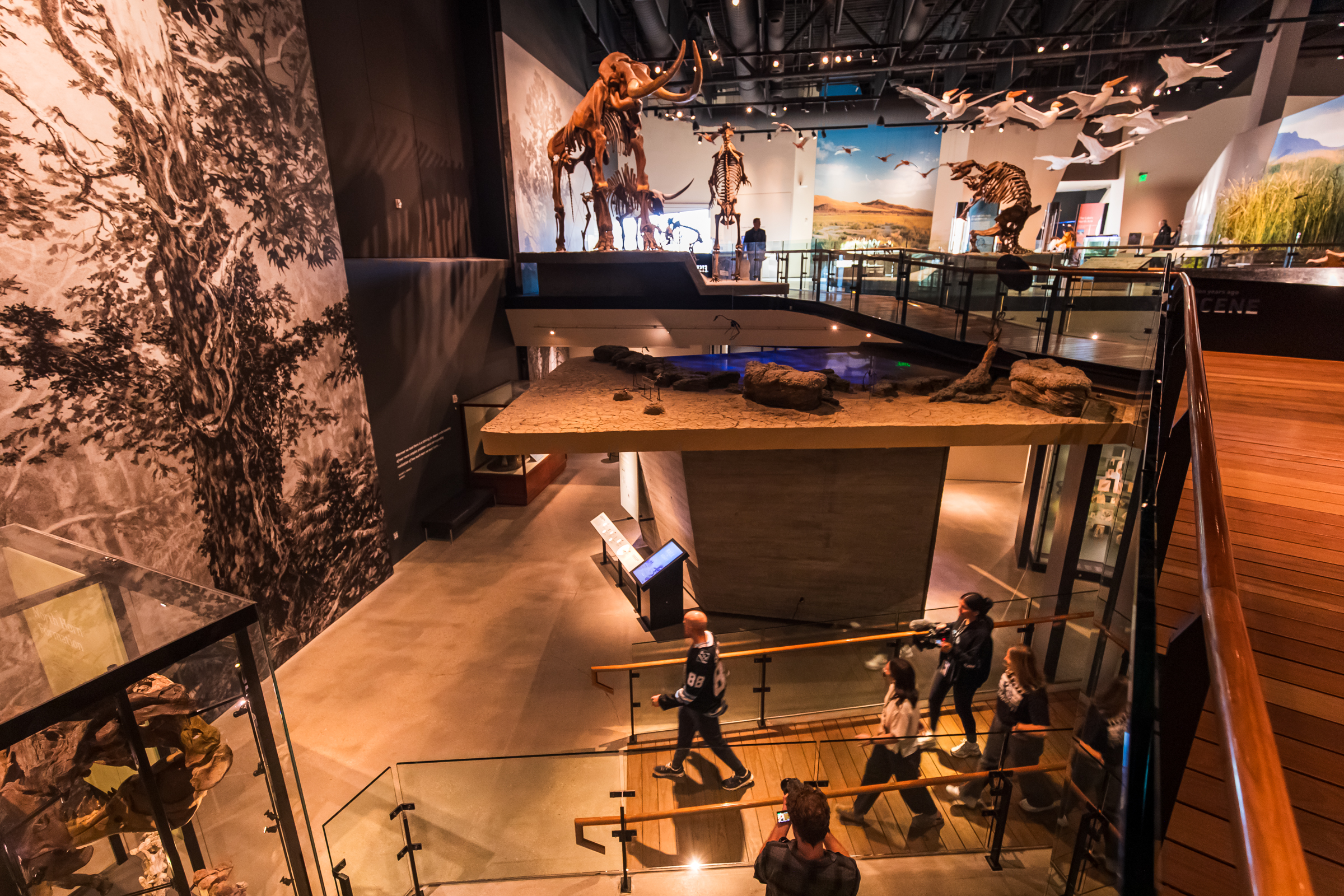 Utah Mammoth defenseman Nate Schmidt leads a tour underneath a Columbian mammoth replica at the Natural History Museum of Utah in Salt Lake City on Thursday.