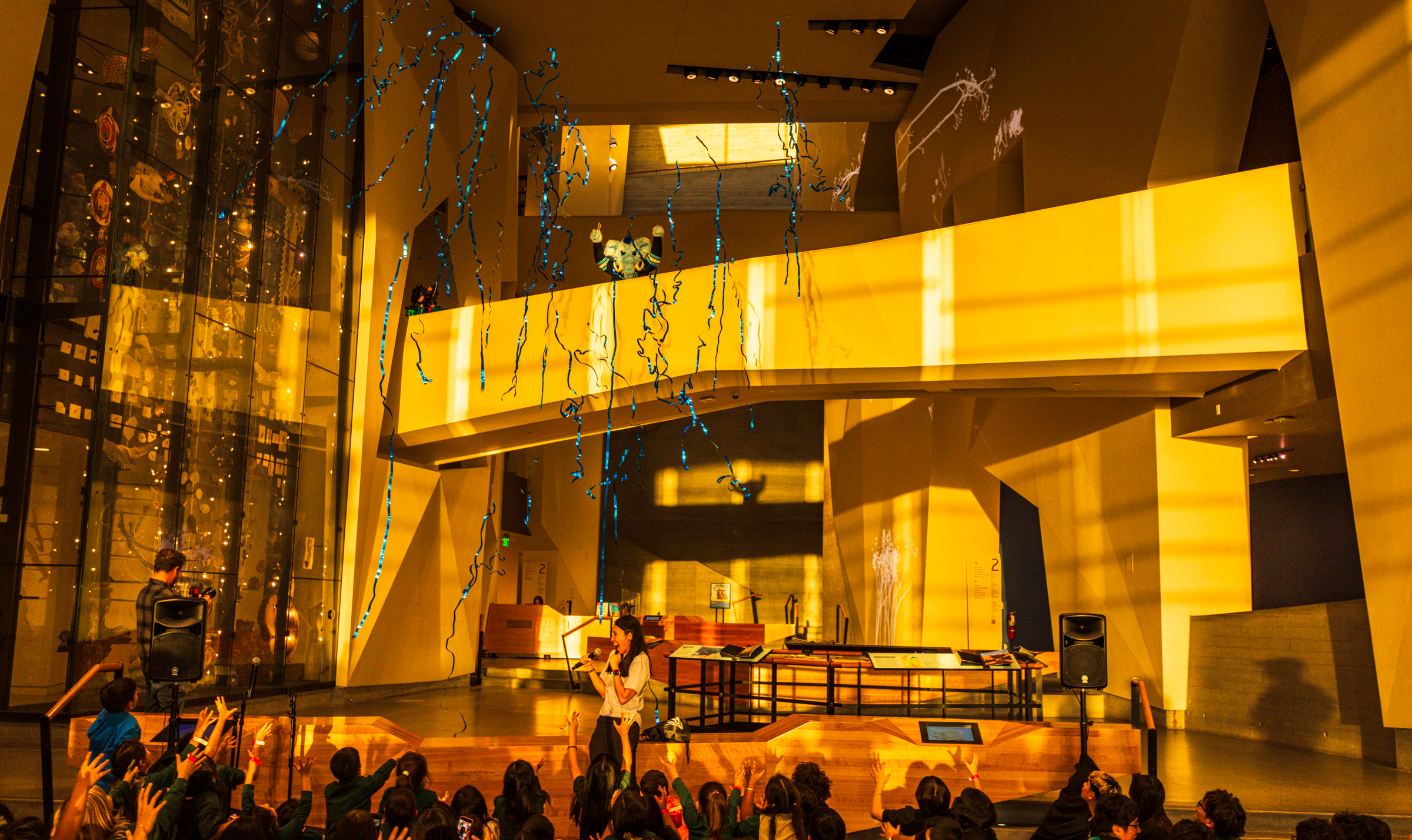 Utah Mammoth mascot Tusky surprises students from Olene Walker School and Dos Mundos Academy during a field trip at the Natural History Museum of Utah in Salt Lake City on Thursday. The event essentially kickstarted the Utah Mammoth Museum Quest, which officially begins later this month.
