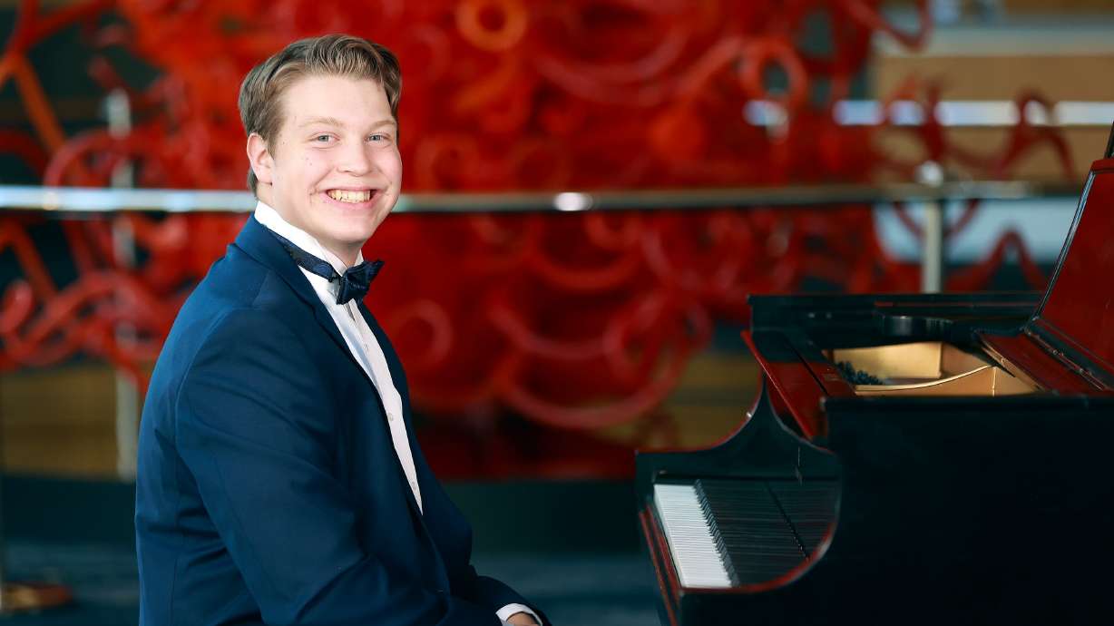 Salute to Youth pianist Wyatt Christensen poses for a portrait at Abravanel Hall in Salt Lake City on Sept. 18. Christensen is one of seven young musicians who will perform with the Utah Symphony on Wednesday.