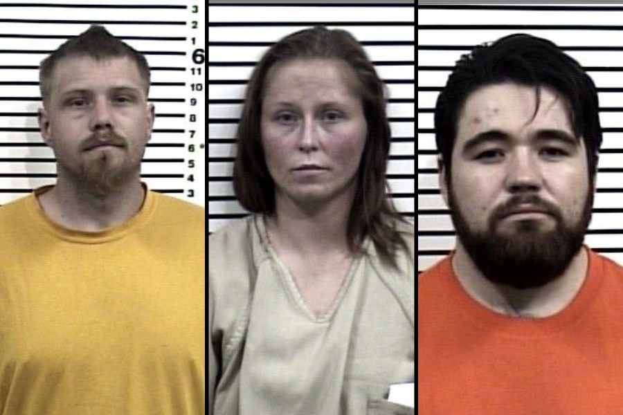 Johnathan Terry Warrick, left, Brittnie Lynn I Schennum and Jarrod Thomas Sisneros. Megan Lynne Paz Warrick is not pictured. An Idaho grand jury indicted all four in an alleged murder cover-up on Friday.