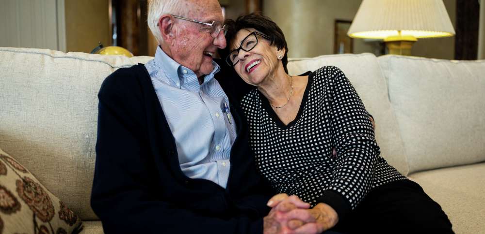 High school sweethearts loving and laughing 70 years later