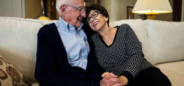 High school sweethearts loving and laughing 70 years later