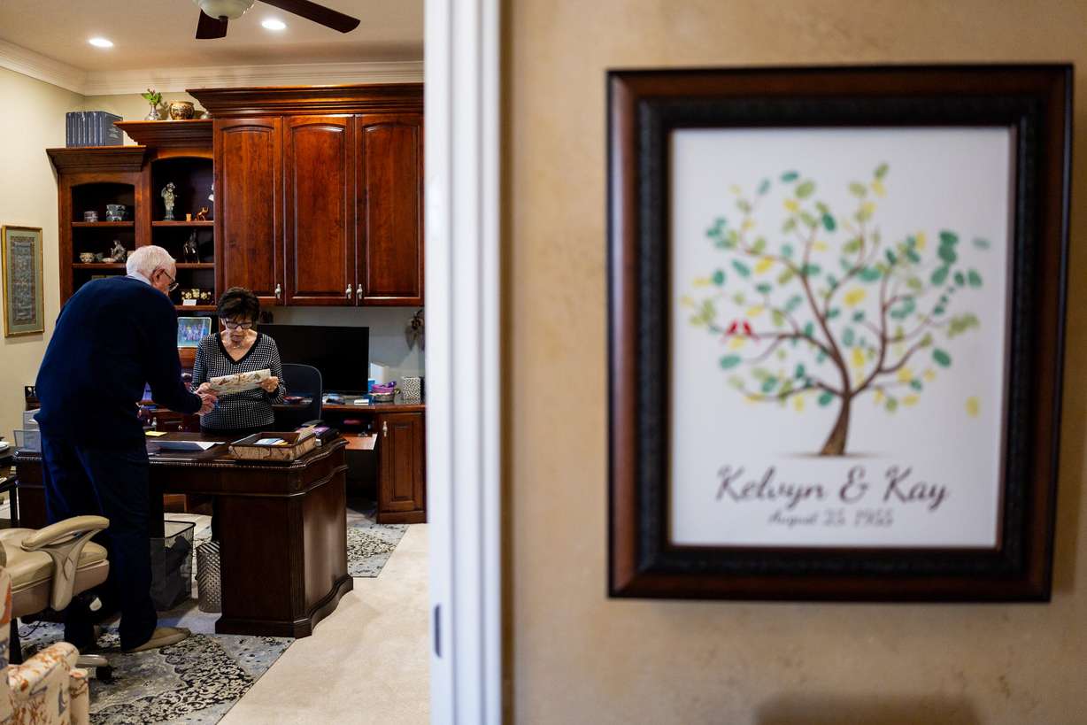 Kelvyn and Kay Cullimore, married for 70 years, do work in their office at their home in Cottonwood Heights on Nov. 5.