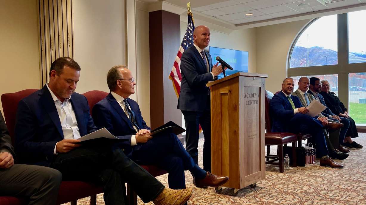 Gov. Spencer Cox and other officials gathered Monday in Brigham City to announce plans to develop a nuclear facility in the area.