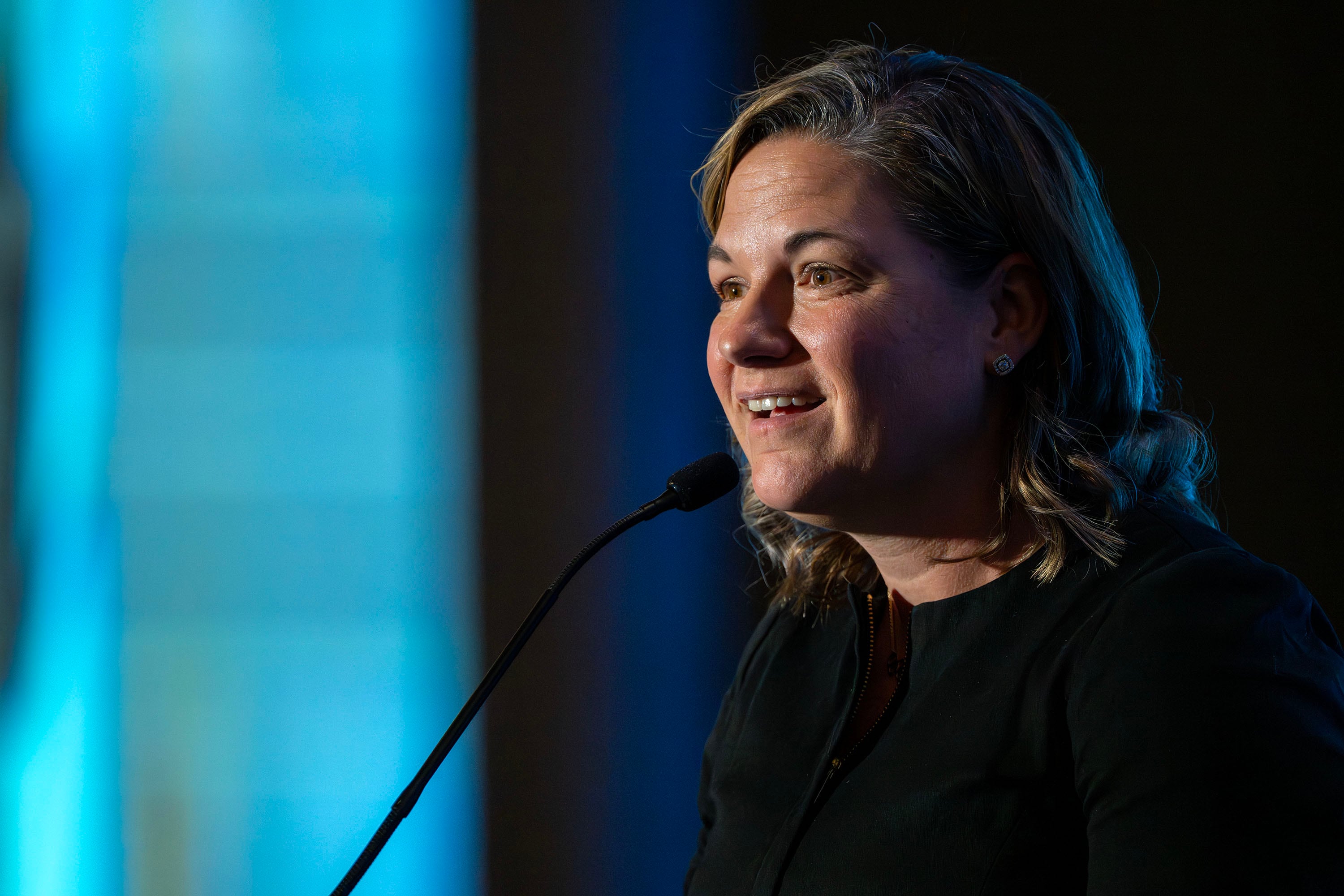 Utah Olympic organizing committee VP Catherine Raney Norman speaks at the Utah Business Forward conference at the Hyatt Regency in Salt Lake City on Monday.