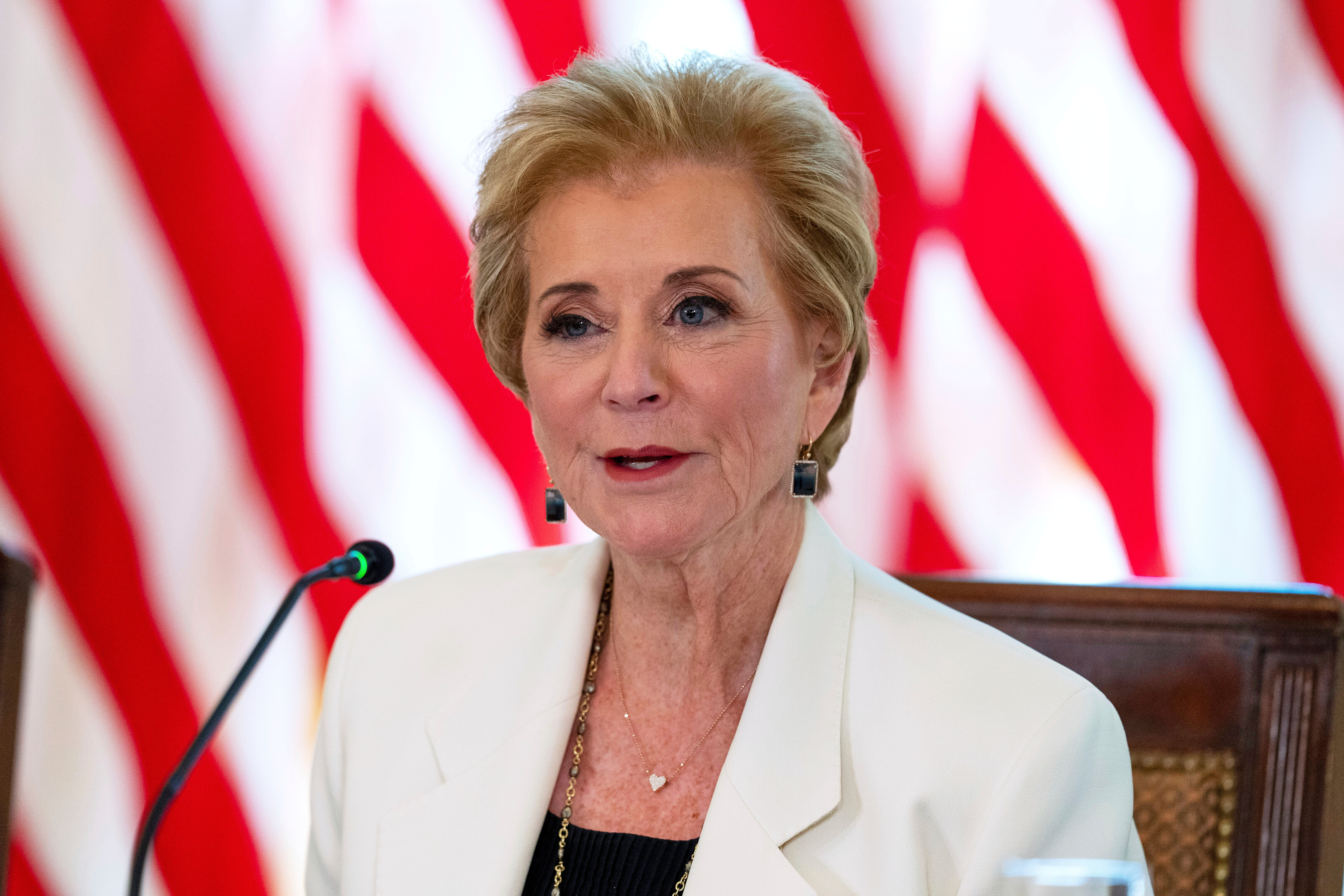 Education Secretary Linda McMahon speaks during a meeting in the East Room of the White House, Sept. 4, in Washington. McMahon said the department is taking "bold steps" to return education to the states.