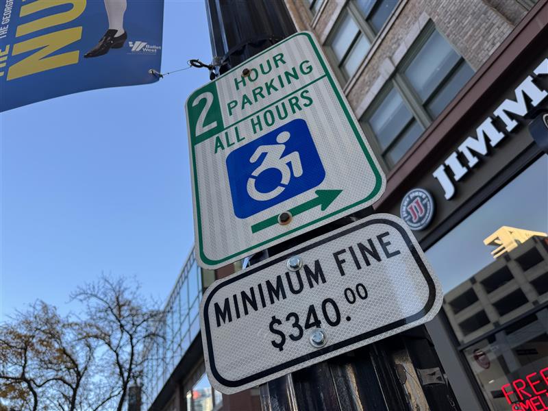 An ADA parking sign with a listed fine in Salt Lake City, Monday. These violations were No. 4 statewide in total fines for tickets issued.