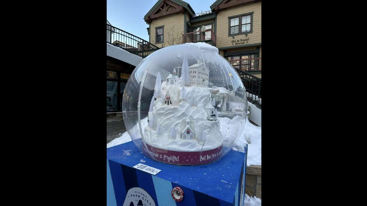 A life-size snow globe sits along Main Street in Park City as part of the Snow Globe Art Stroll in 2023. Seven local artists were chosen to create a life-size winter-themed snow globe this year for the Park City Snow Globe Art Stroll.