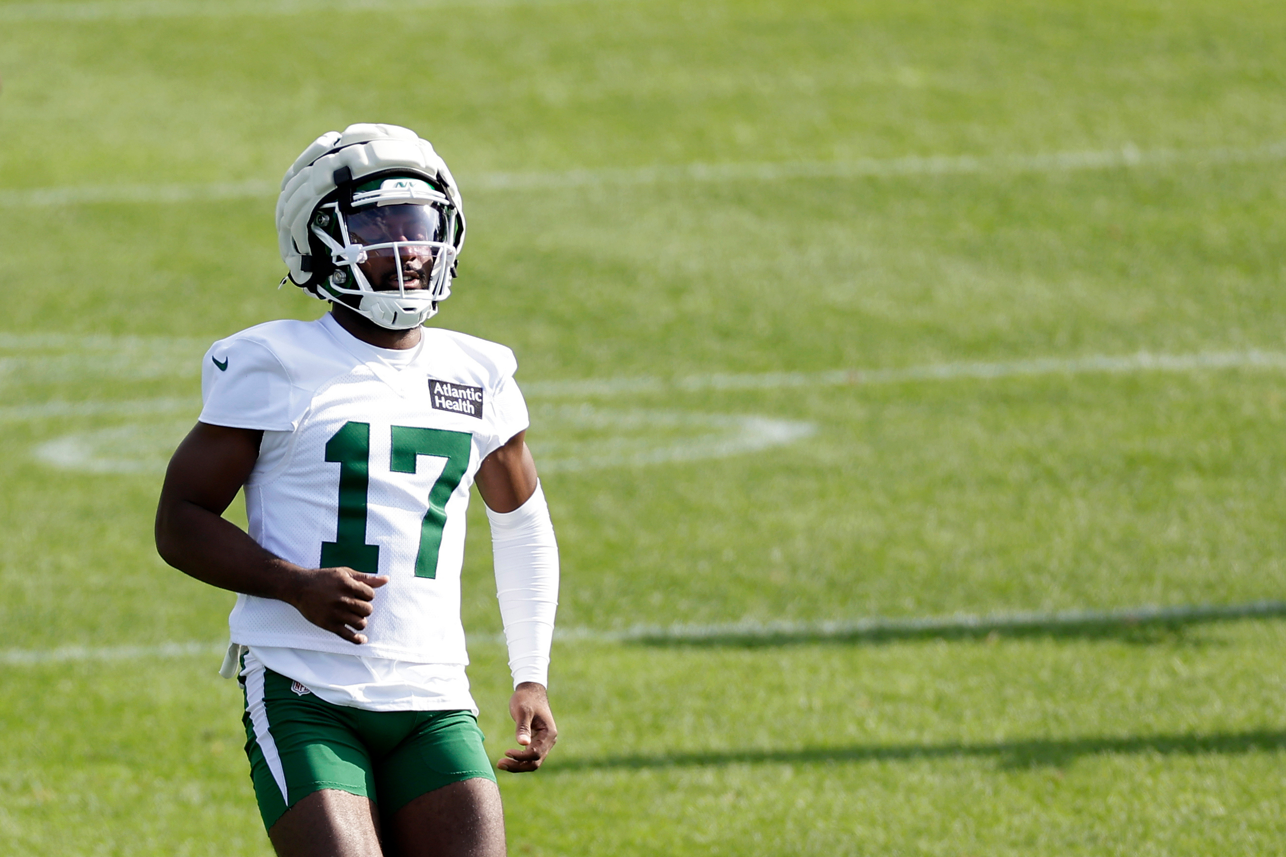 FILE - New York Jets cornerback Kris Boyd takes part in an NFL football training camp, July 23, 2025, in Florham Park, N.J. 