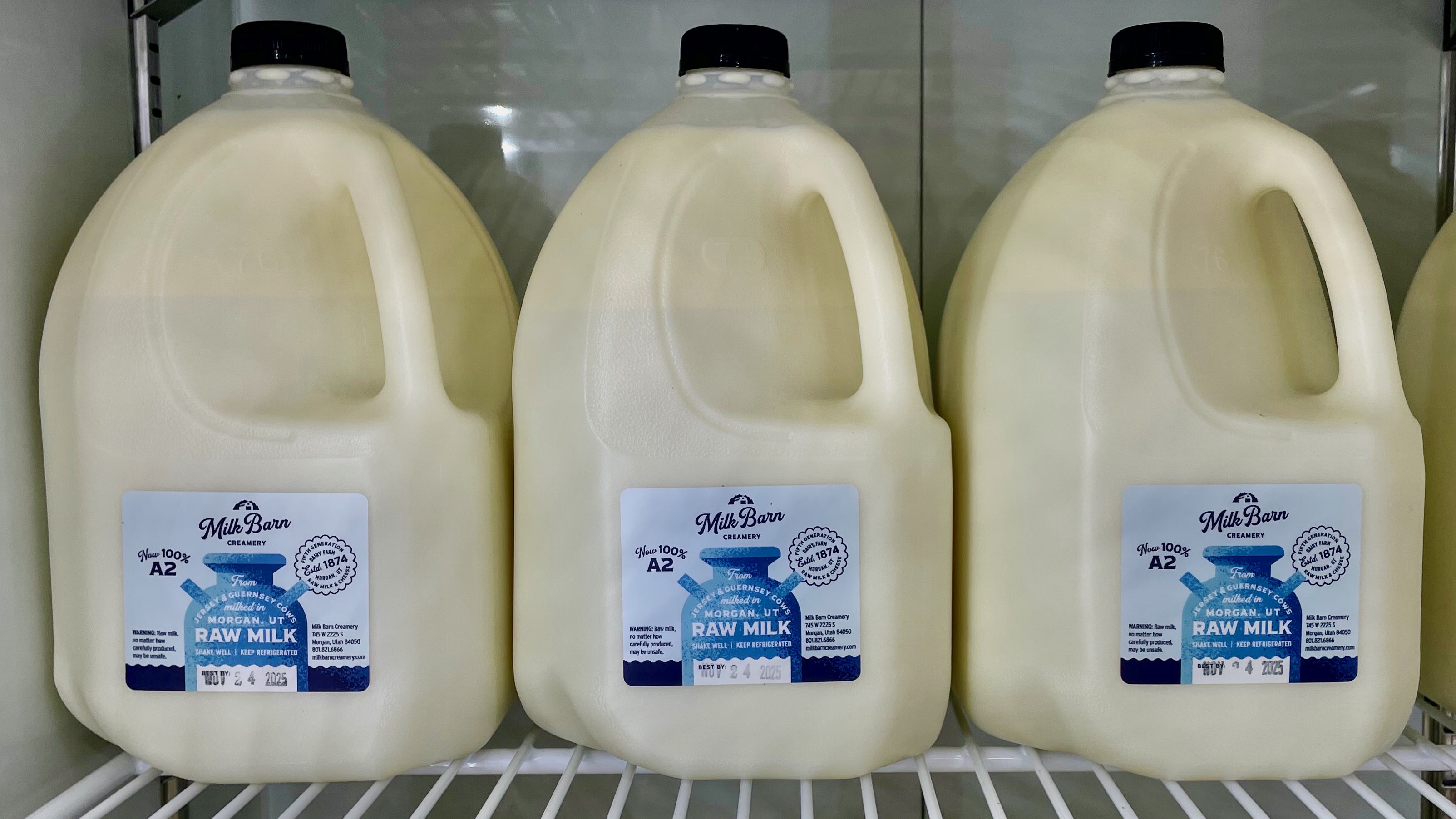 A new store in Ogden that sells raw milk, Milk Barn Creamery, faced a graffiti attack. Gallon jugs of milk at the store are pictured on Wednesday.