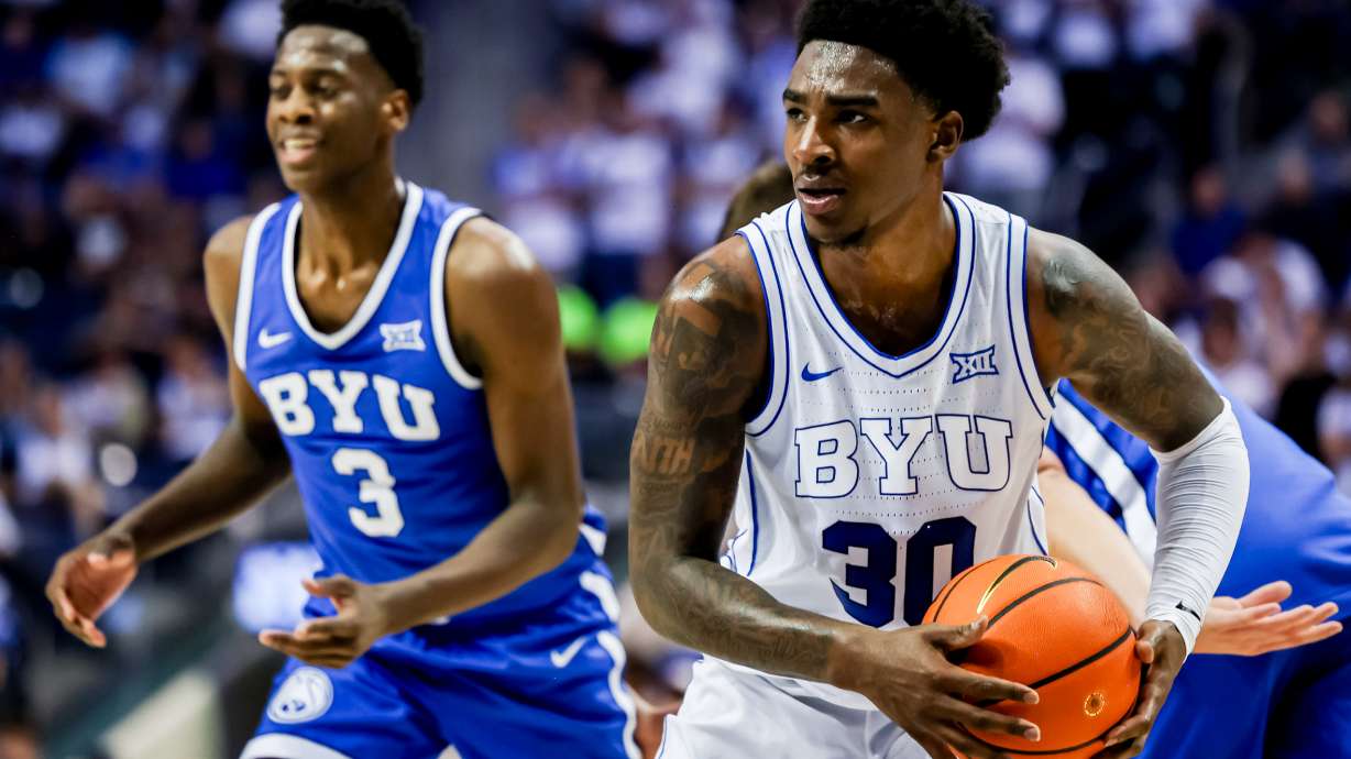 BYU basketball player Kennard Davis Jr. (30) plays in the annual Blue-White Scrimmage at the Marriott Center in Provo on Thursday, Oct. 9, 2025.