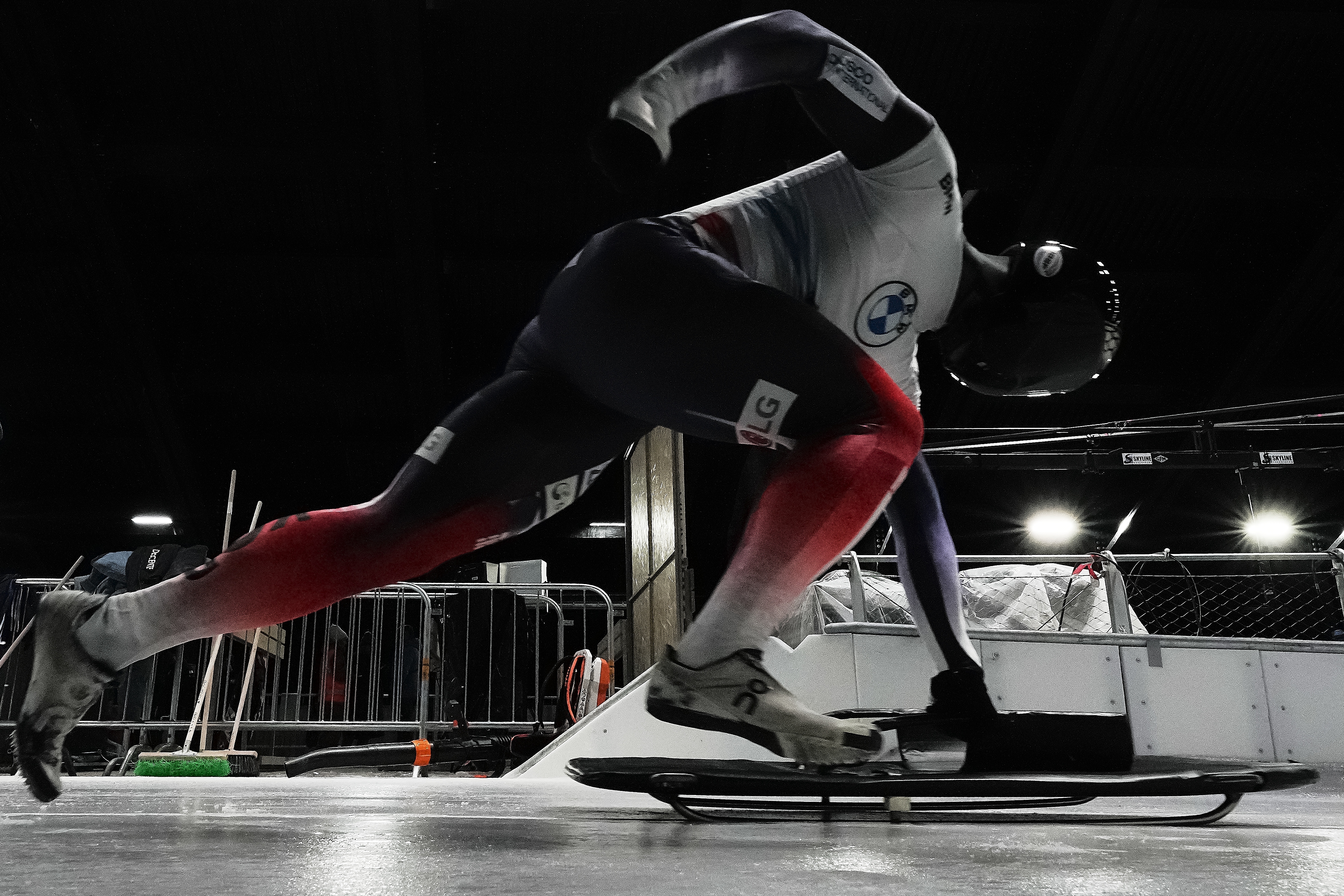 South Korea's Jung Seunggi takes the start at a training session ahead of a three day skeleton and bobsled World Cup stage and Olympic test event in Cortina D'Ampezzo, Italy, Wednesday, Nov. 19, 2025. 