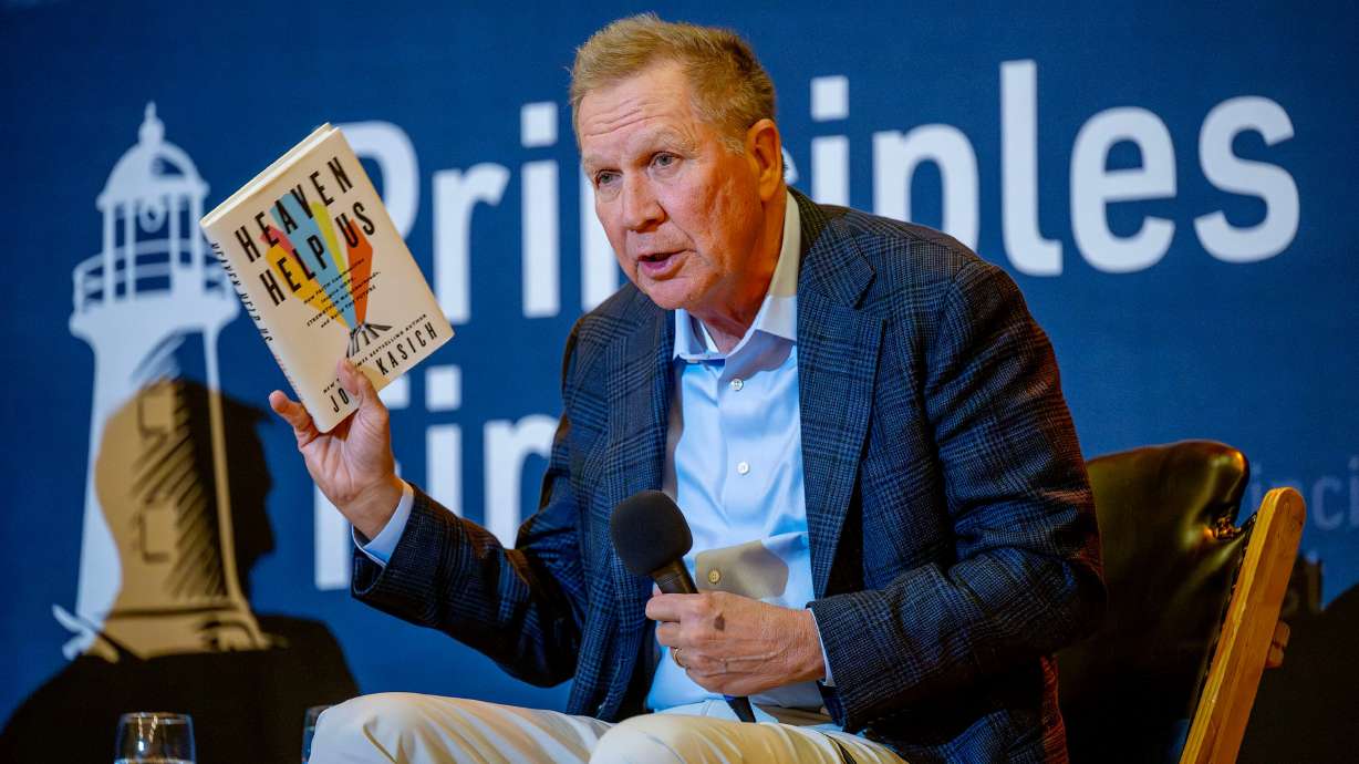 Former Ohio governor and presidential candidate John Kasich talks as Principles First holds a first-in-Utah dinner and discussion at the Clubhouse in Salt Lake City on Wednesday.