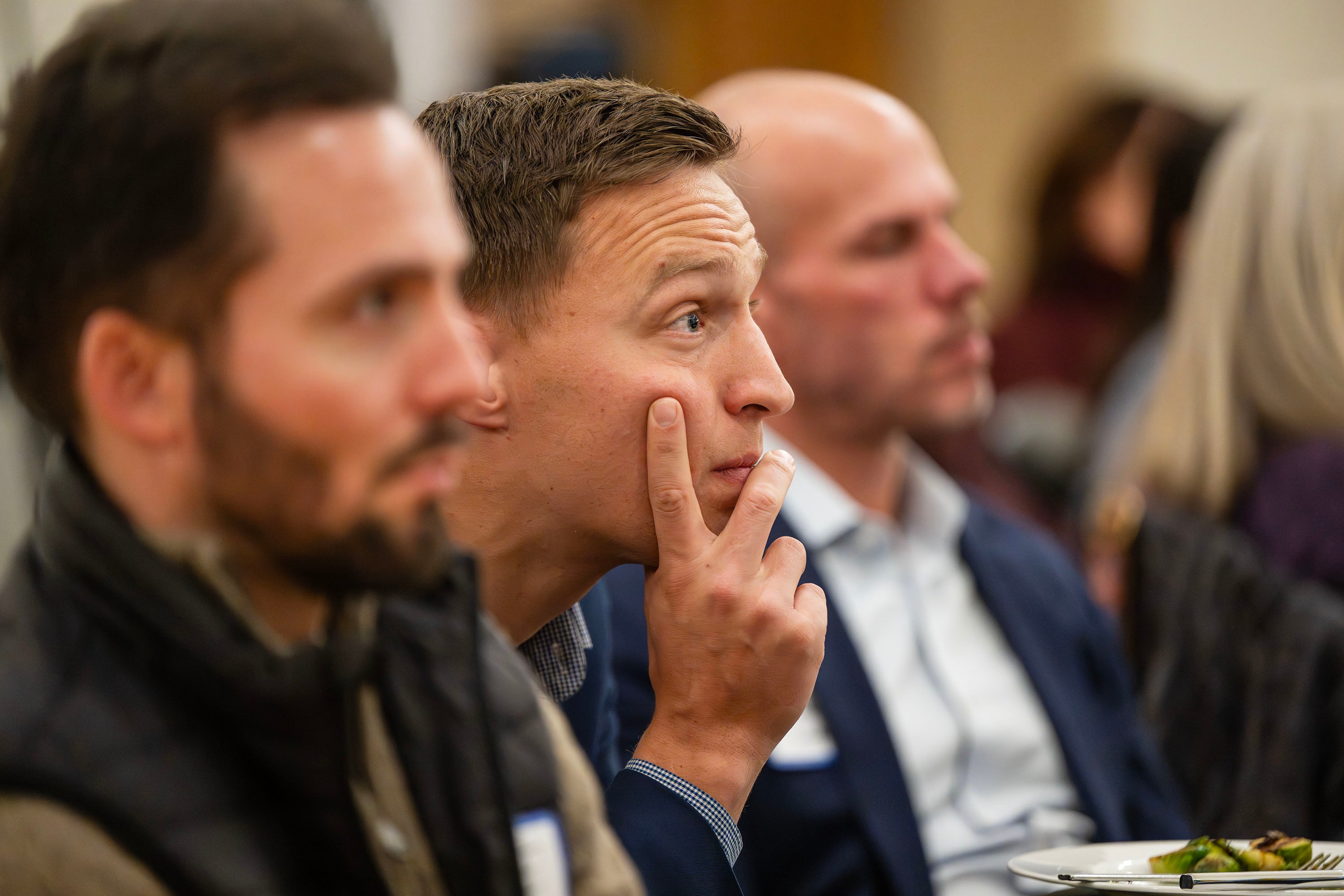 Audience members listen as Principles First holds a first-in-Utah dinner and discussion at the Clubhouse in Salt Lake City on Wednesday. Former presidential candidate John Kasich was one of the featured speakers.