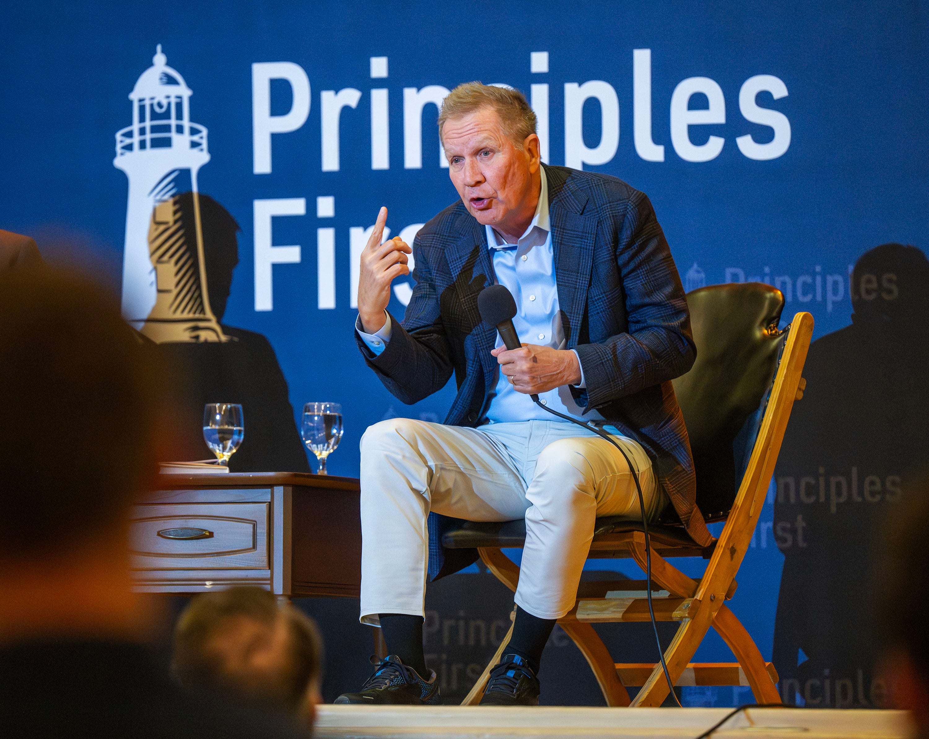 Former governor and presidential candidate John Kasich talks as Principles First holds a first-in-Utah dinner and discussion at the Clubhouse in Salt Lake City on Wednesday. Kasich said power comes "from the bottom up."
