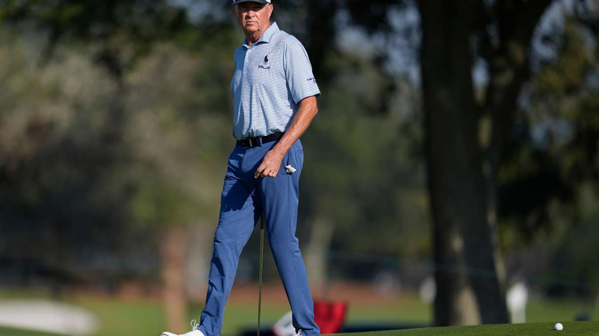Davis Love III walks on first green during the first round of the RSM Classic golf tournament, Thursday, Nov. 20, 2025, in St. Simons Island, Ga.