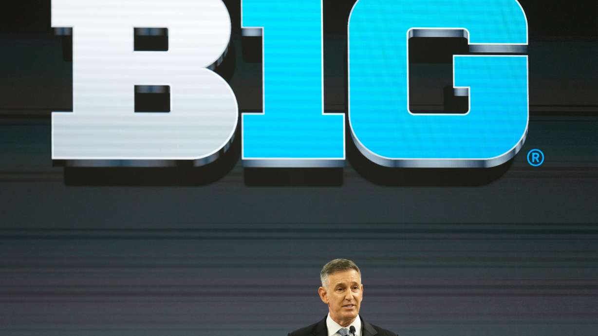 FILE - Big Ten Commissioner Tony Petitti speaks during an NCAA college football news conference at Lucas Oil Stadium, July 23, 2024, in Indianapolis.