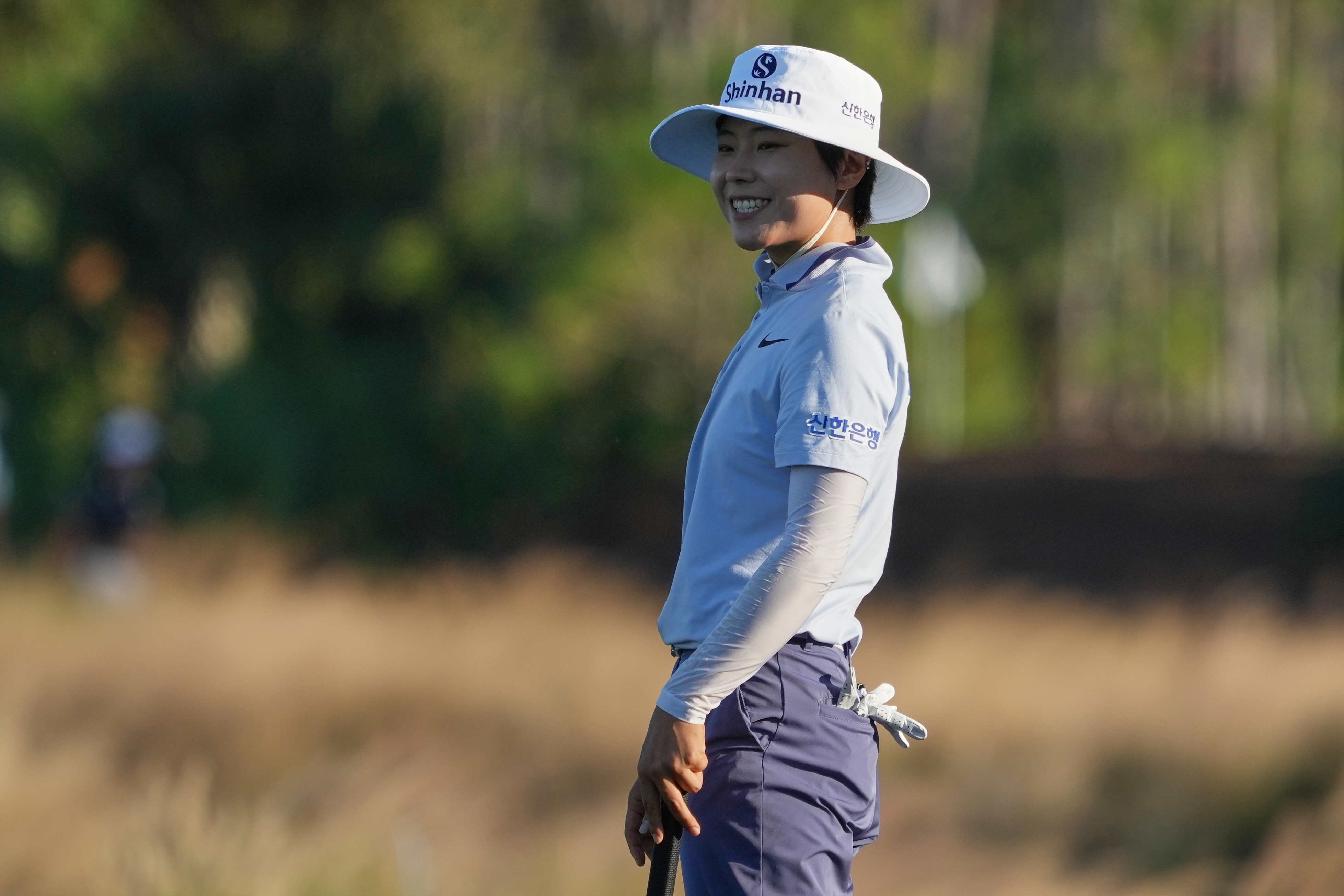 Somi Lee of Korea smiles at the end of the first round of the LPGA Tour Championship golf tournament, Thursday, Nov. 20, 2025, in Naples, Fla.