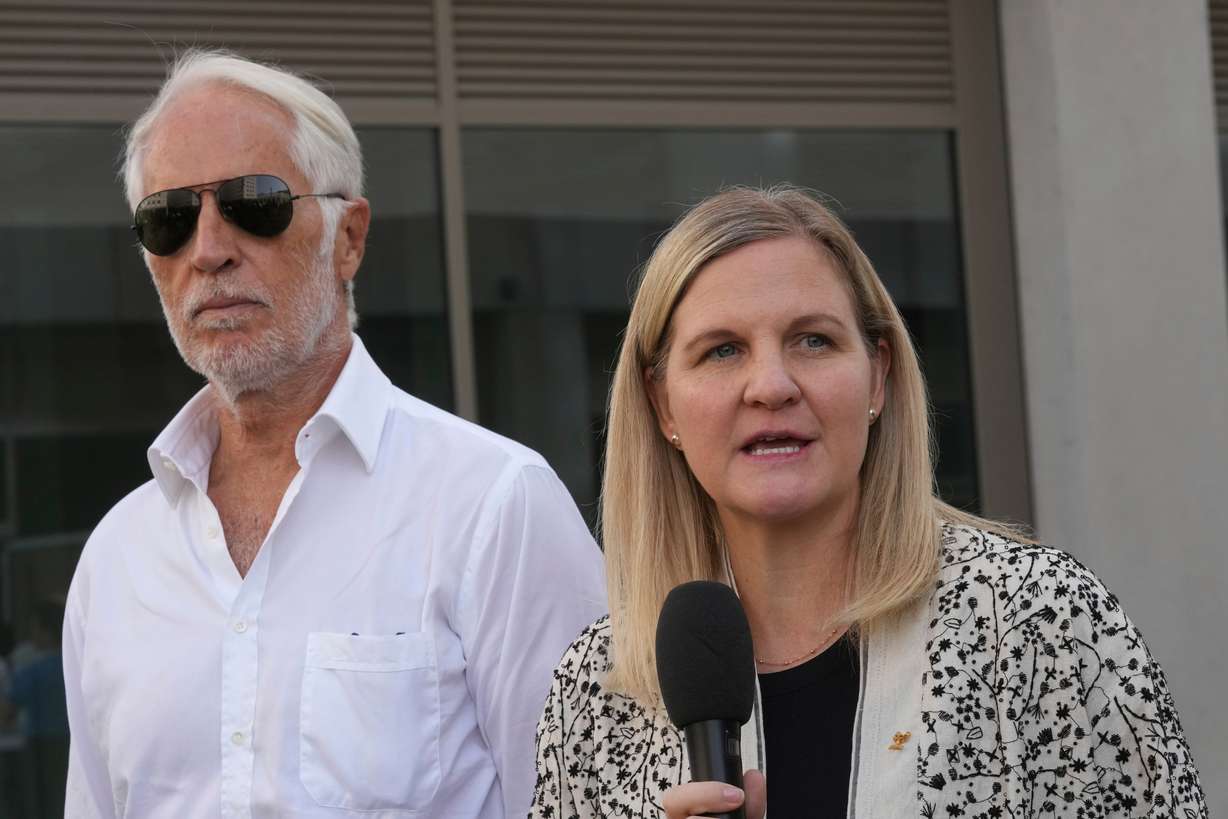 IOC President Kirsty Coventry, right, and Milano Cortina 2026 Foundation President Giovanni Malago visit the Olympic and Paralympic Village in Milan, Italy, Sept. 18. Coventry addressed the United Nations on Thursday, urging the countries to uphold the Olympic Truce.
