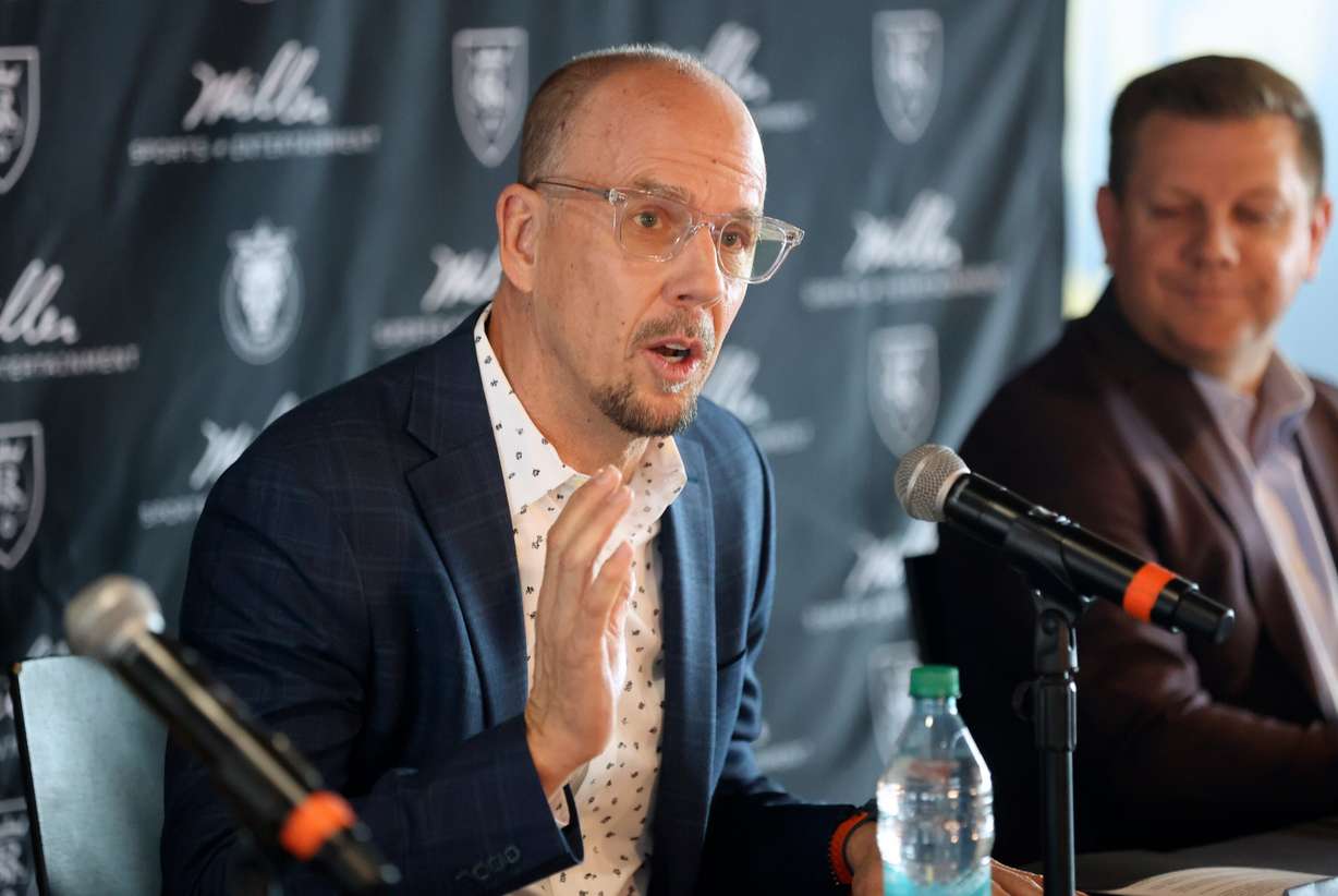 John Kimball, Real Salt Lake and Utah Royals president, speaks at a press conference at the America First Field in Sandy on Thursday.