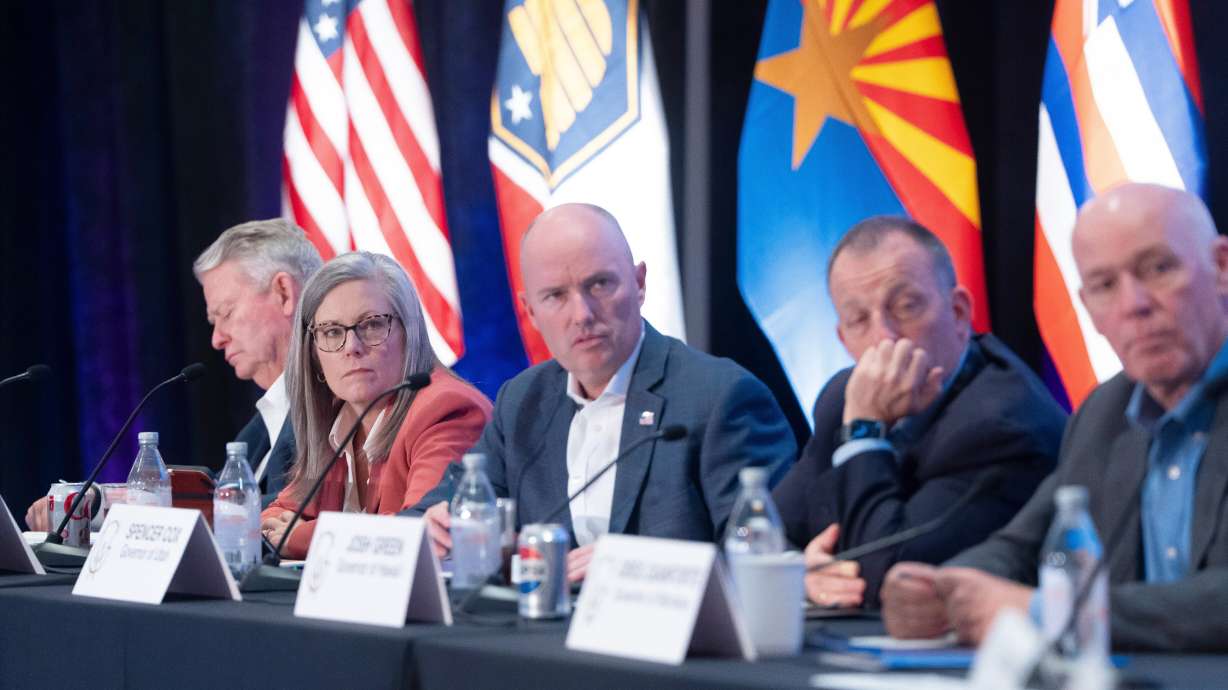 Arizona Gov. Katie Hobbs listens during the Western Governors' Association meeting on Thursday, in Scottsdale, Ariz.