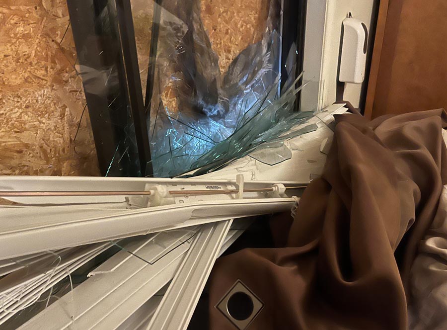 Damage done to the Caton home during the standoff with police on May 11.