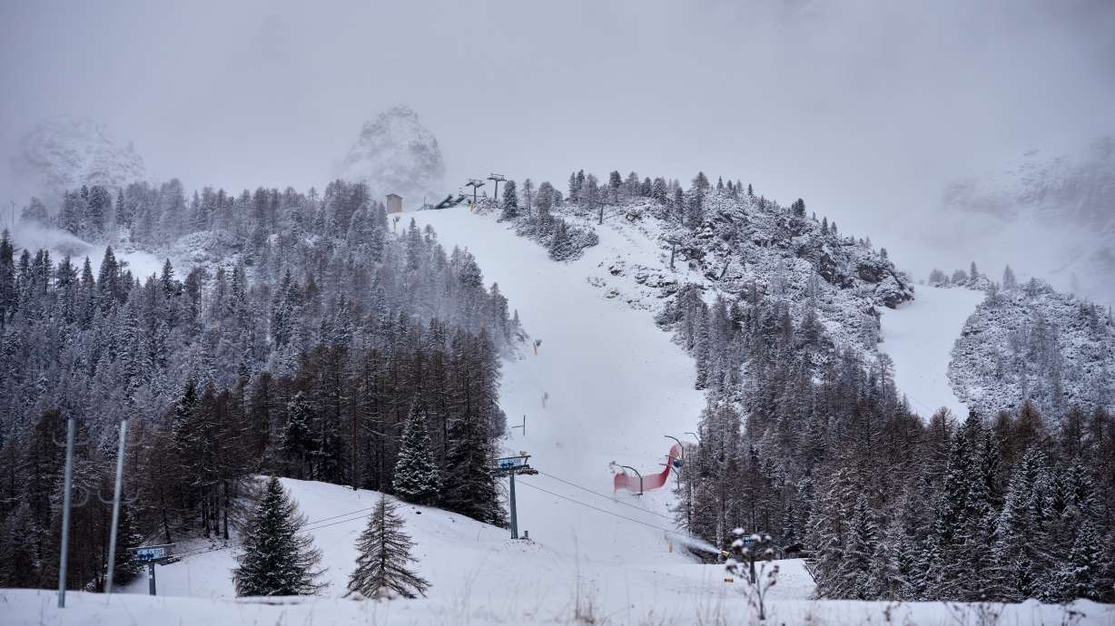 A view of the Olympia delle Tofane course where the women's Alpine skiing will be contested at the 2026 Milan Cortina Winter Olympics, in Cortina D'Ampezzo, Italy, Friday, Nov. 21, 2025.