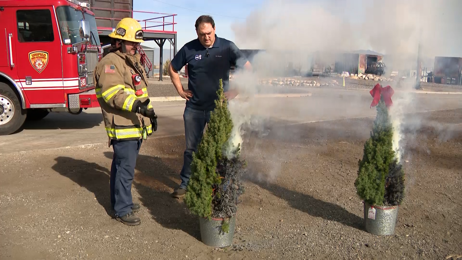 KSL's Matt Gephardt works with Unified Fire Authority to exhibit holiday-related fire dangers.