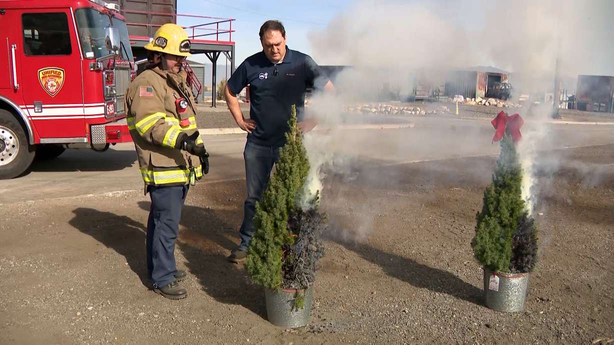 KSL's Matt Gephardt works with Unified Fire Authority to exhibit holiday-related fire dangers.