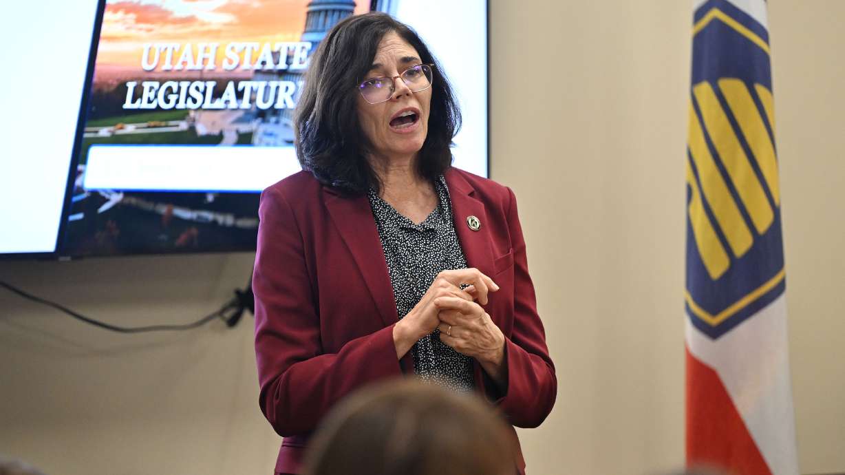 Rep. Gay Lynn Bennion, D-Cottonwood Heights, speaks at an educational program at the Capitol in Salt Lake City on Jan. 27. Bennion officially resigned from the Utah Legislature on Thursday, and will be the next mayor of Cottonwood Heights.