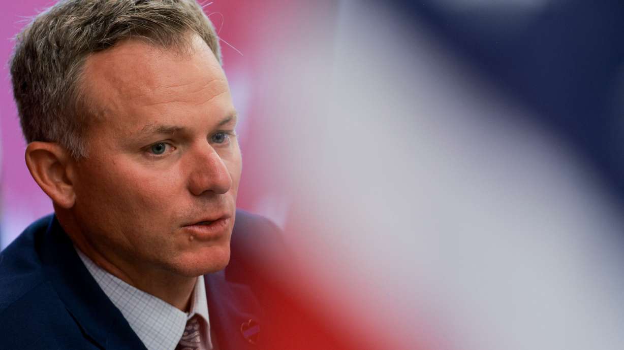 Rep. Blake Moore speaks at the University of Utah in Salt Lake City on Aug. 18. What started as a bipartisan push to ensure fair maps has now strayed from its original mission, according to Rep. Blake Moore