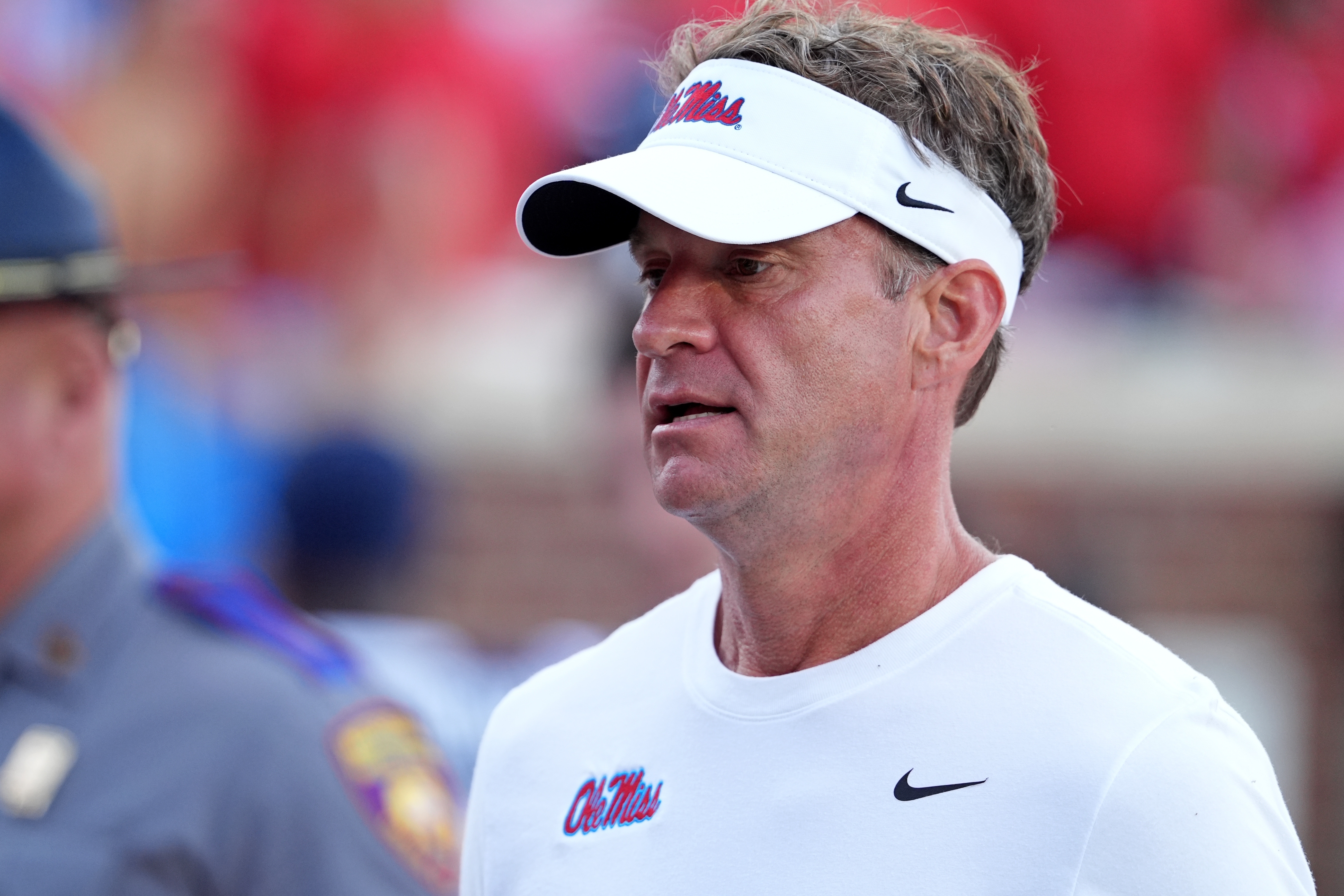Mississippi head coach Lane Kiffin leave the field following an NCAA college football game against The Citadel, Saturday, Nov. 8, 2025, in Oxford, Miss. 