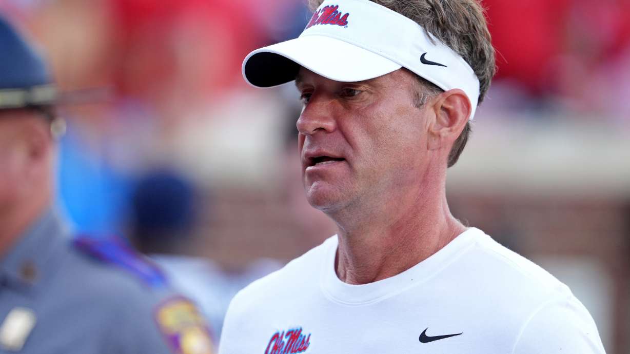 Mississippi head coach Lane Kiffin leave the field following an NCAA college football game against The Citadel, Saturday, Nov. 8, 2025, in Oxford, Miss.