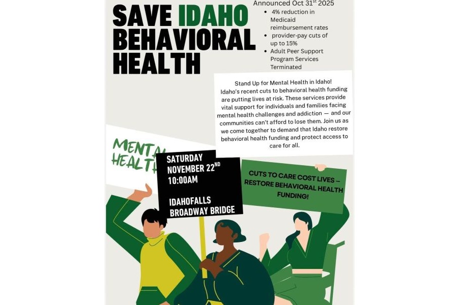 A flyer promoting a march to restore funding for Idaho mental health services. The system is facing funding cuts that providers say could have devastating impacts.