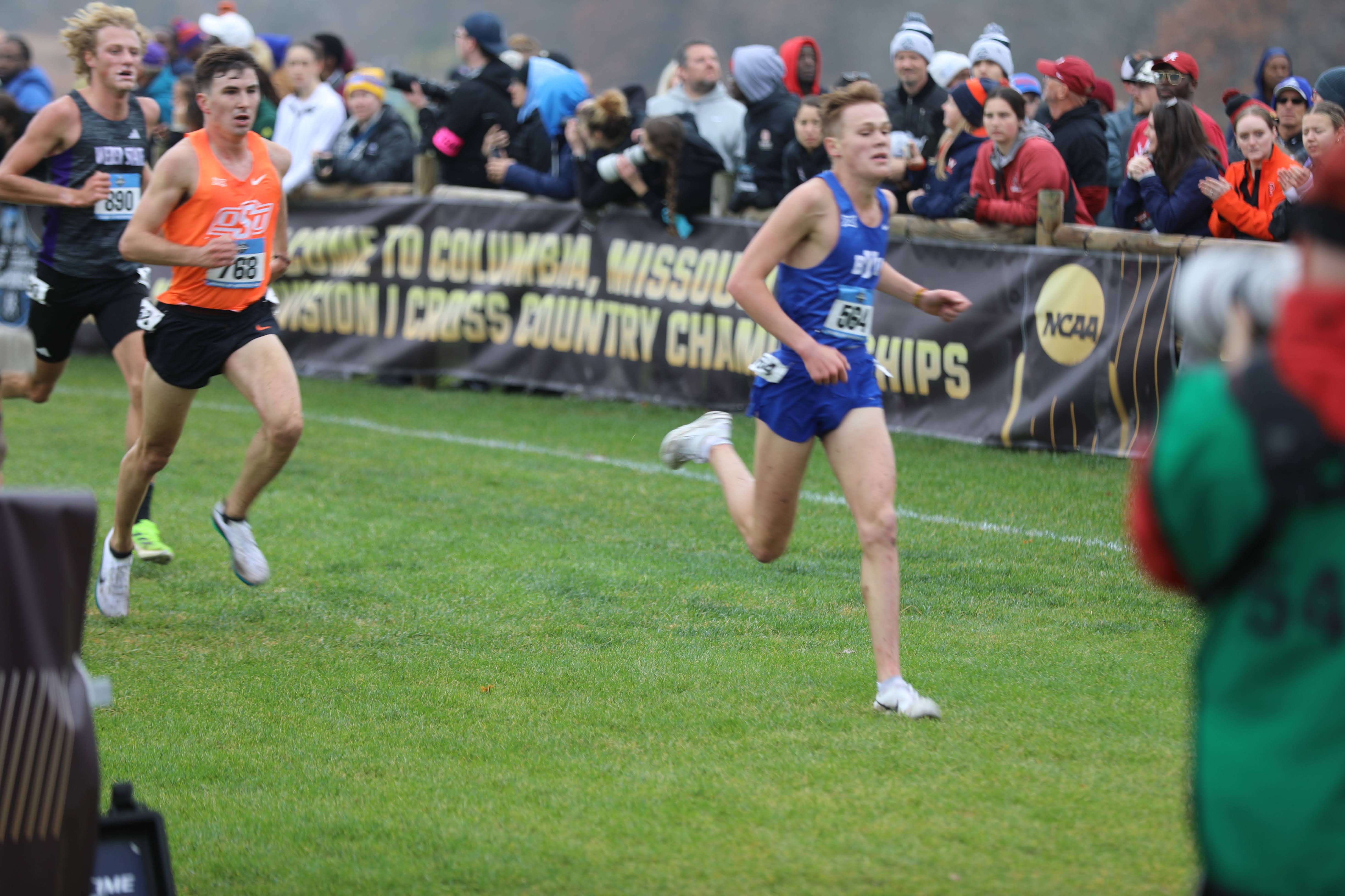 BYU freshman Tayvon Kitchen finished a team-best 32nd overall in 29:01.5 at the 2025 NCAA cross country championships at Gans Creek in Columbua, Missouri.