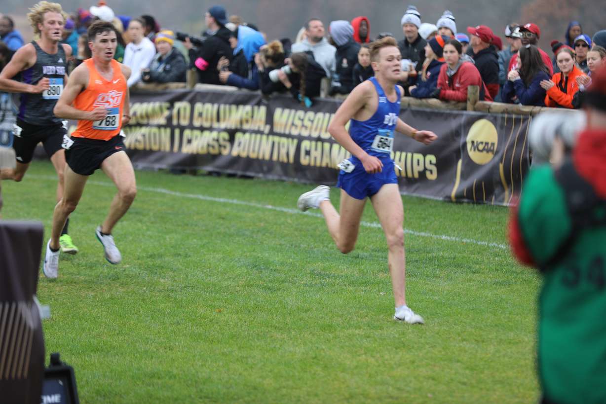 BYU freshman Tayvon Kitchen finished a team-best 32nd overall in 29:01.5 at the 2025 NCAA cross country championships at Gans Creek in Columbua, Missouri.