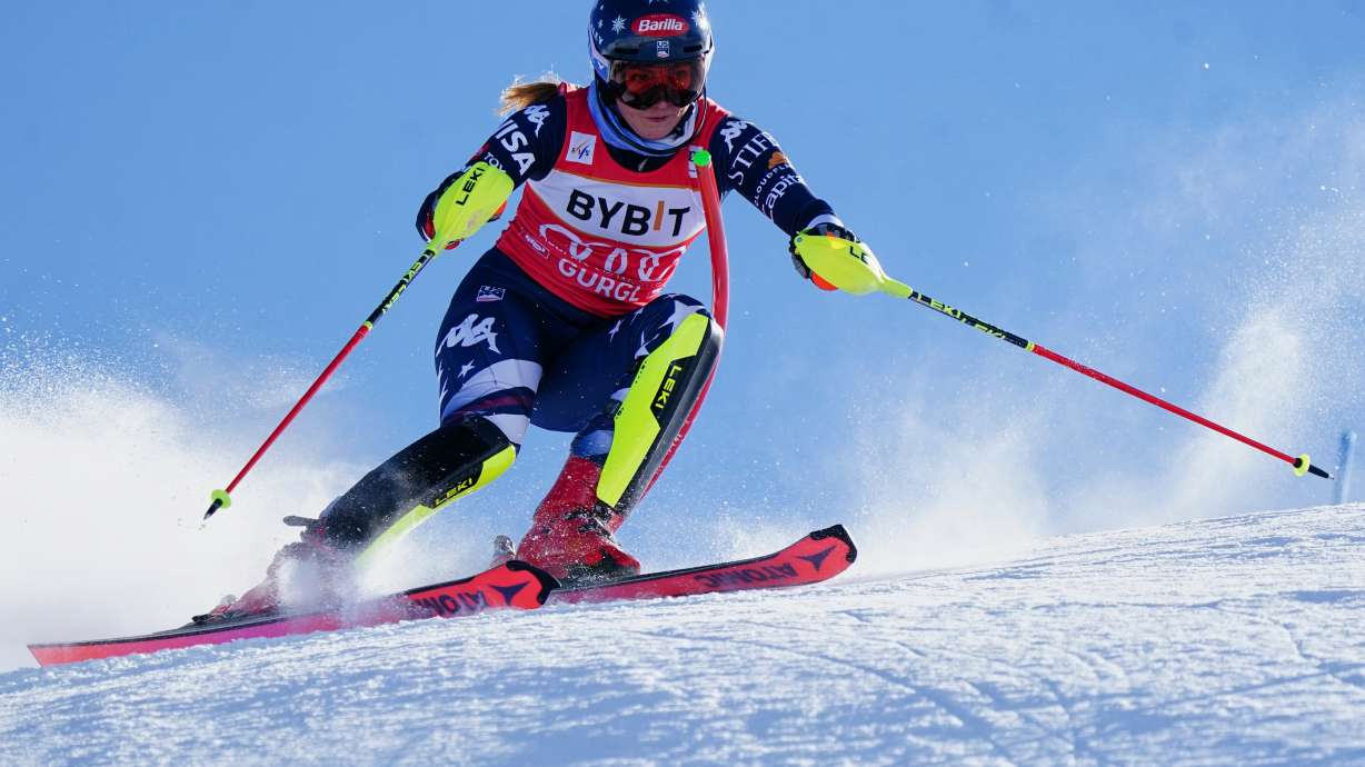 United States' Mikaela Shiffrin competes in an alpine ski, women's World Cup slalom, in Gurgl, Austria, Sunday, Nov. 23, 2025.