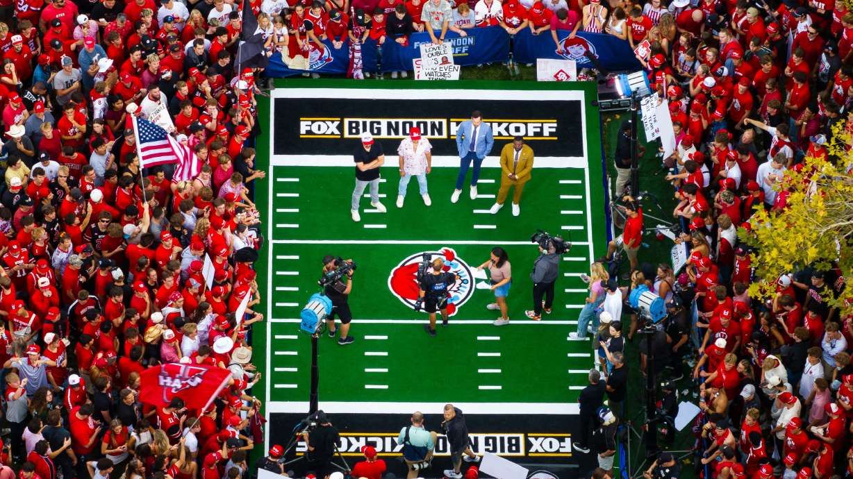 Fox’s “Big Noon Kickoff” pregame show held at the Smith’s Ultimate Tailgate Experience near Rice-Eccles Stadium in Salt Lake City on Sept. 20, before the No. 16 Utah Utes played the No. 17 Texas Tech Red Raiders.