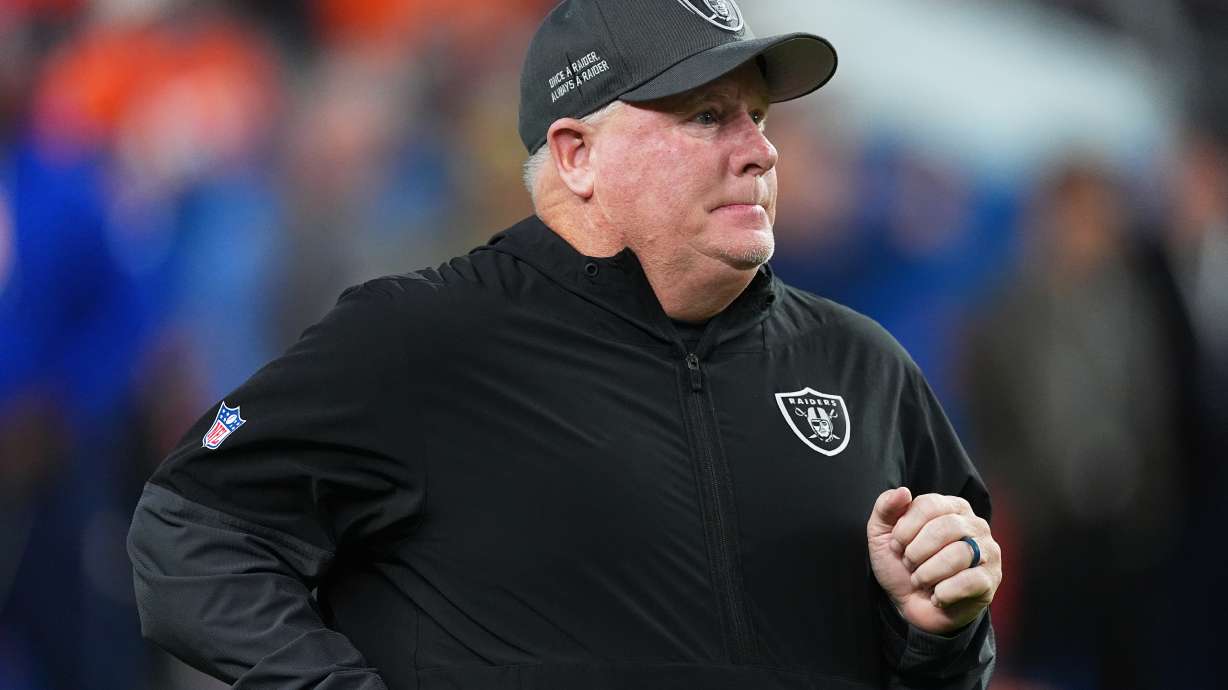FILE - Las Vegas Raiders offensive coordinator Chip Kelly before an NFL football game Thursday, Nov. 6, 2025, in Denver.