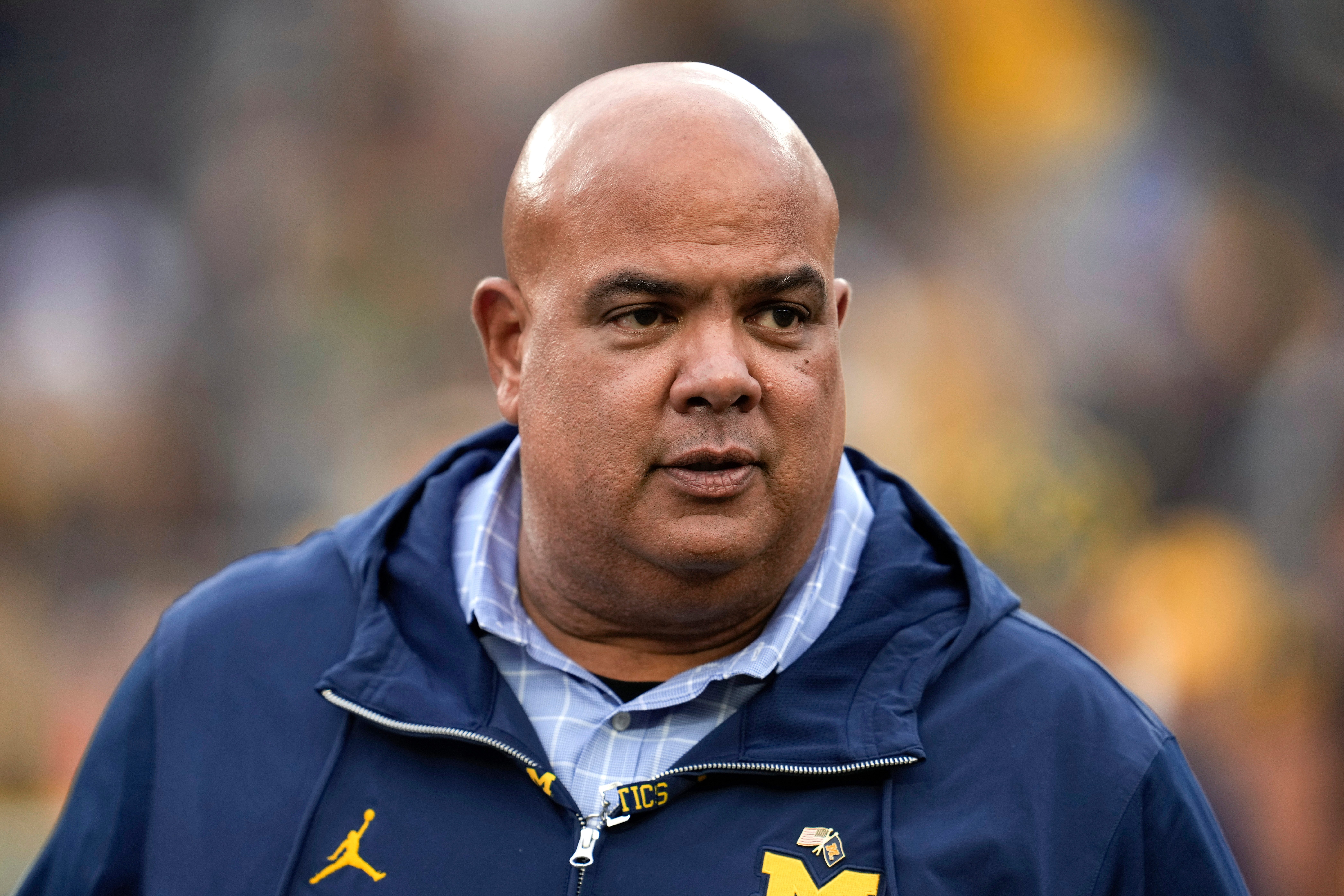 FILE - Michigan athletic director Warde Manuel watches in the second half of an NCAA college football game against UNLV in Ann Arbor, Mich., Sept. 9, 2023. 
