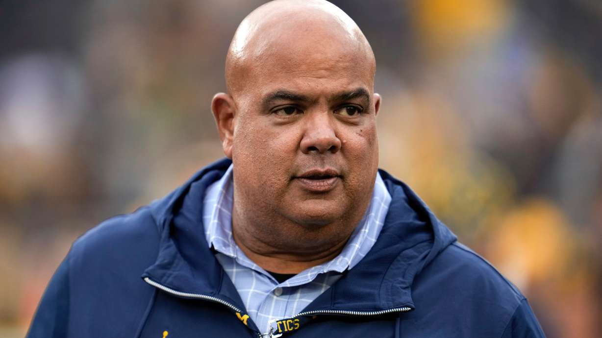 FILE - Michigan athletic director Warde Manuel watches in the second half of an NCAA college football game against UNLV in Ann Arbor, Mich., Sept. 9, 2023.