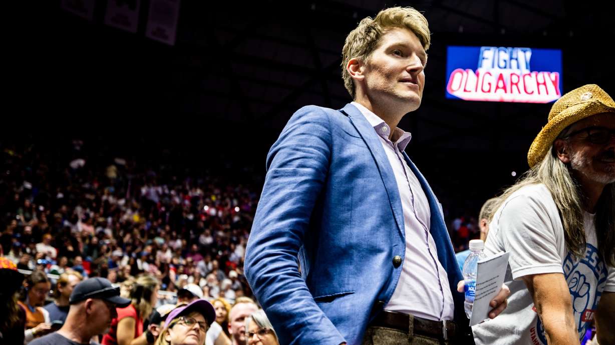 Utah Sen. Nate Blouin, D-Millcreek, said Monday that he plans to run for the 1st District U.S. House seat. He's pictured on April 13 at a rally at the Jon M. Huntsman Center in Salt Lake City.