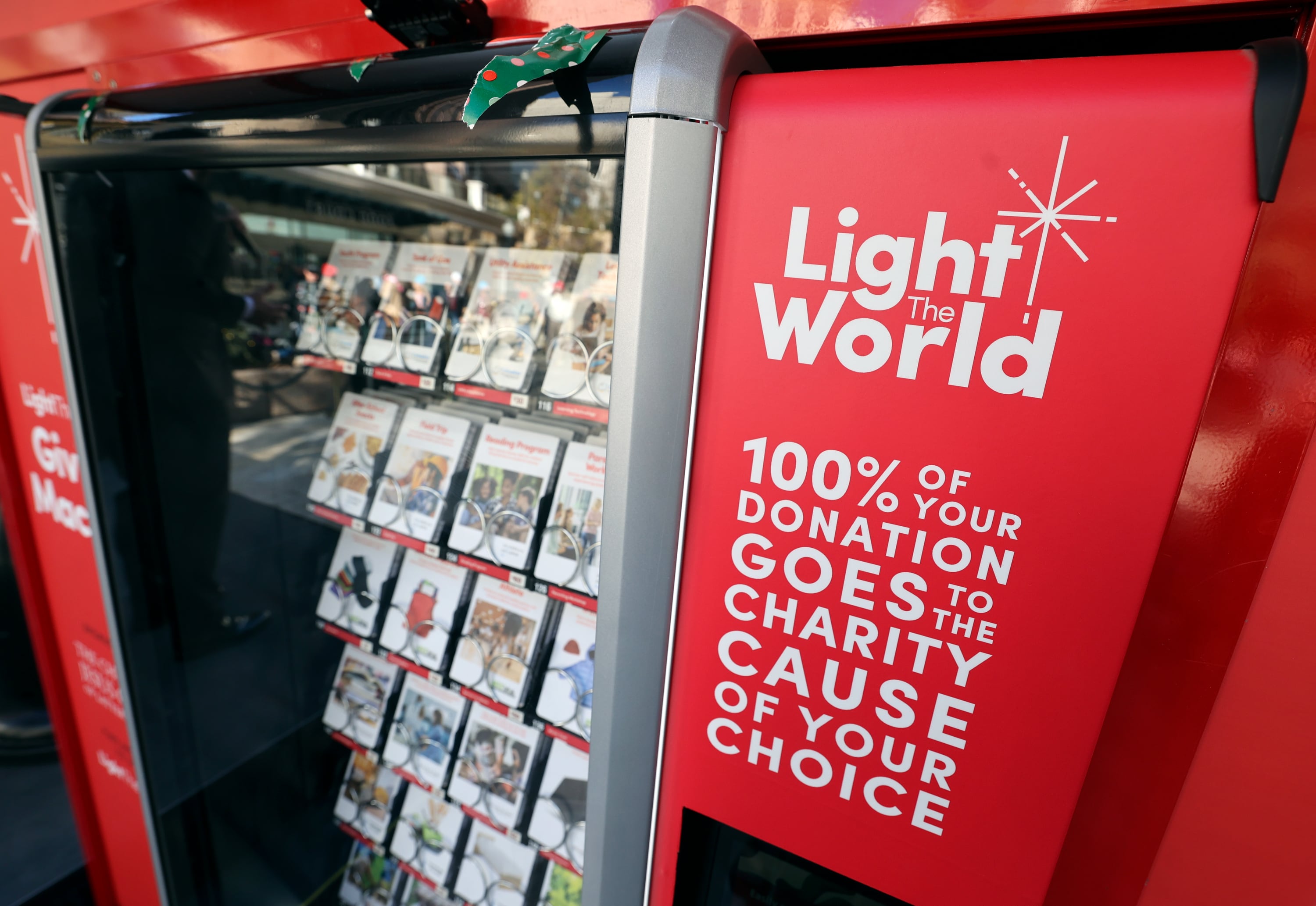 A Light the World Giving Machine is pictured at City Creek Center in Salt Lake City on Monday.